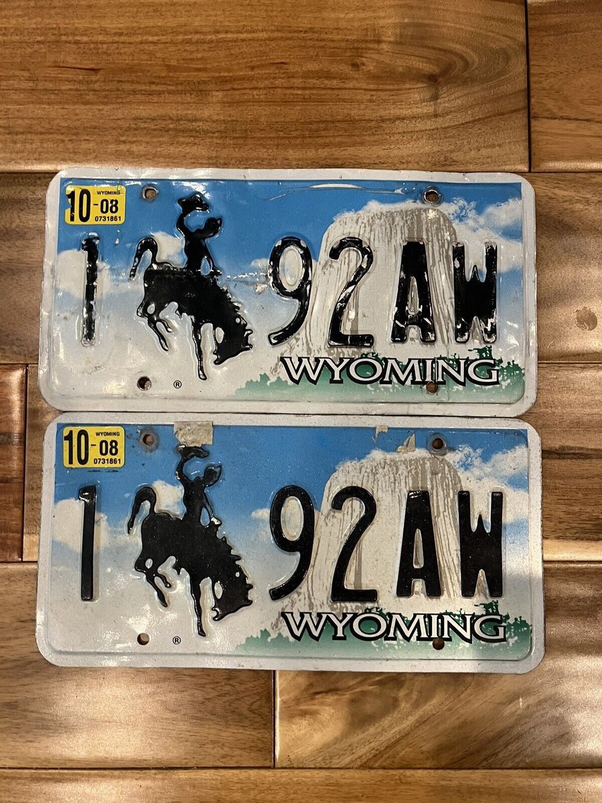 Wyoming license plates (2) Cowboys Authentic Devils Tower