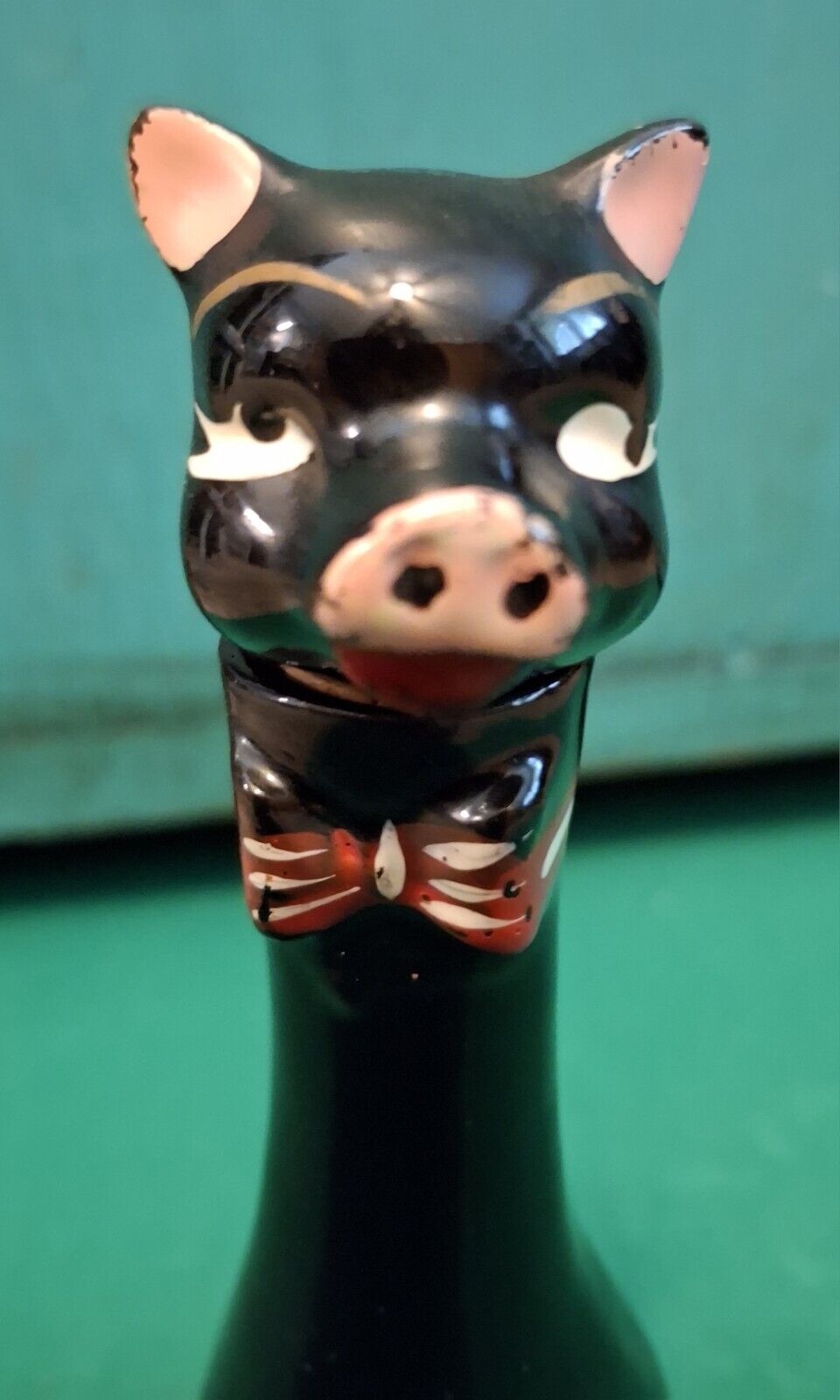 Vintage Black Pig Oil Bottle 6.5\