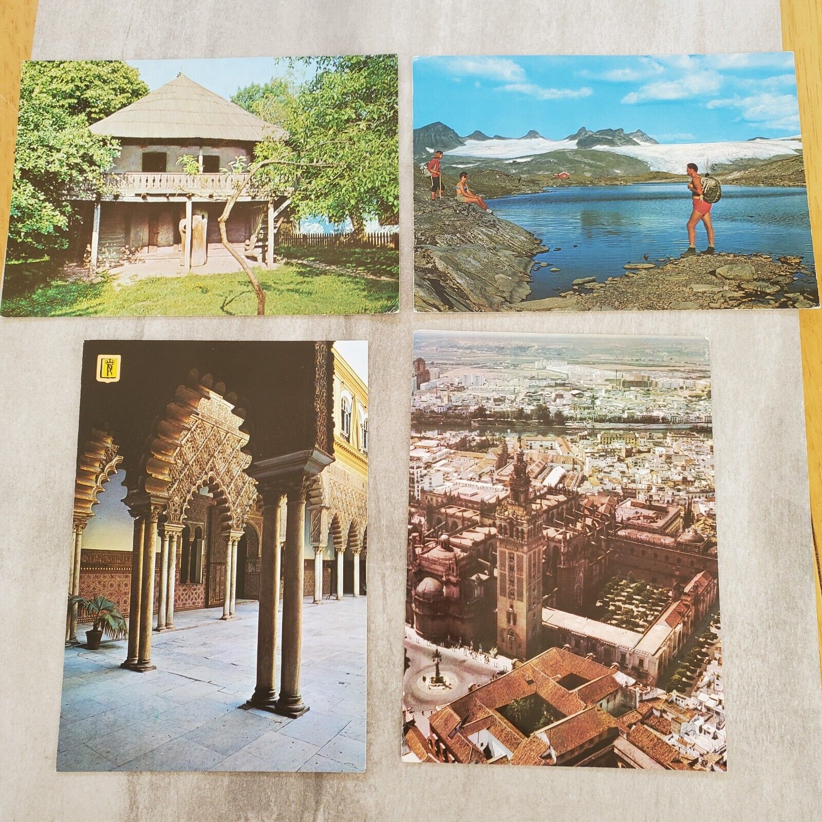 4 Vintage Postcards Seville Sognefjellsvegen Royal Alcazar Giralda Cathedral 