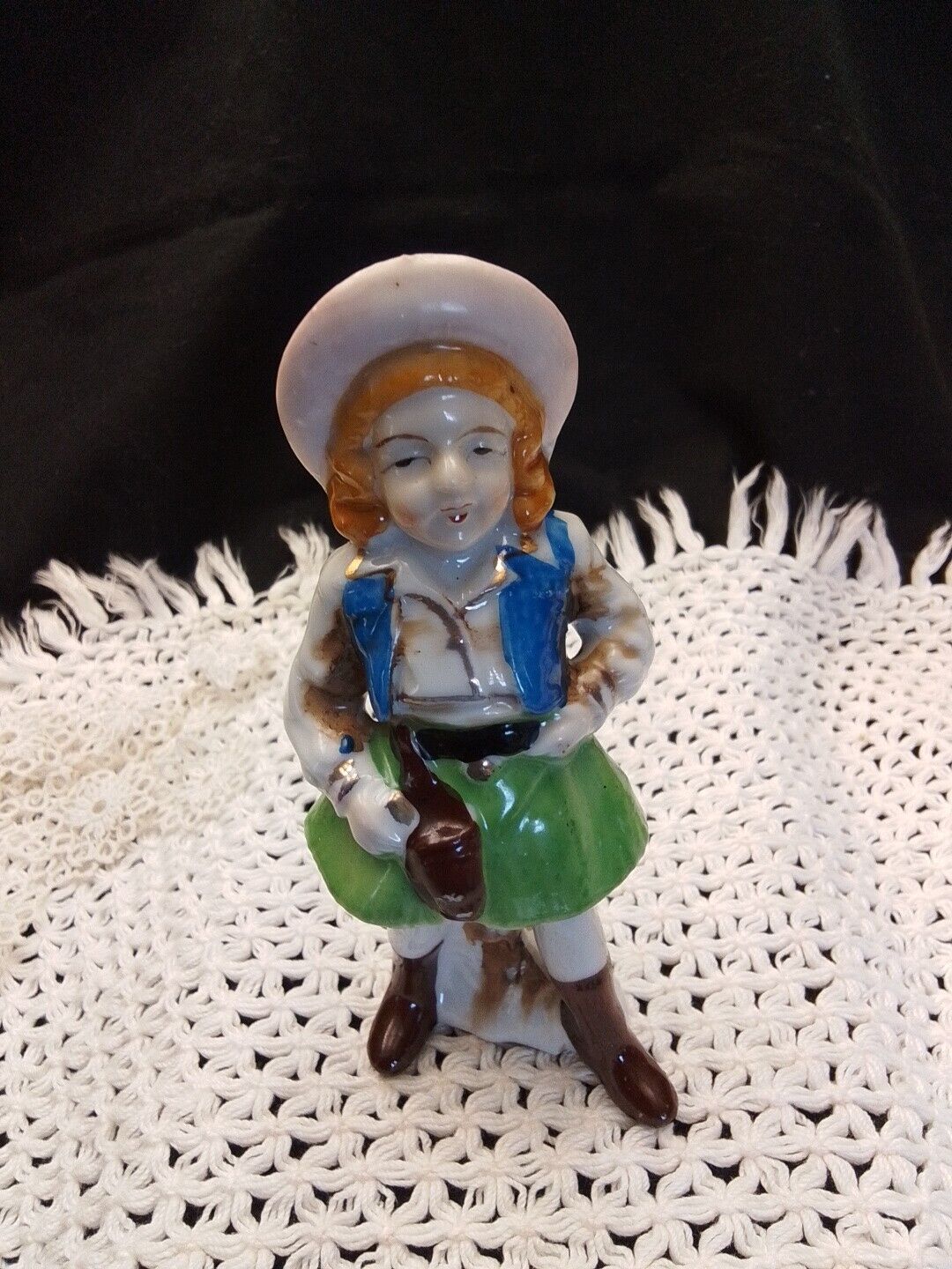 1930\'s Porcelain Cowgirl With Six Shooter. Made In Japan