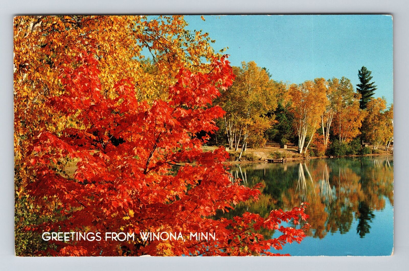 Winona MN-Minnesota Greetings Fall Lake Scene Vintage Souvenir Postcard