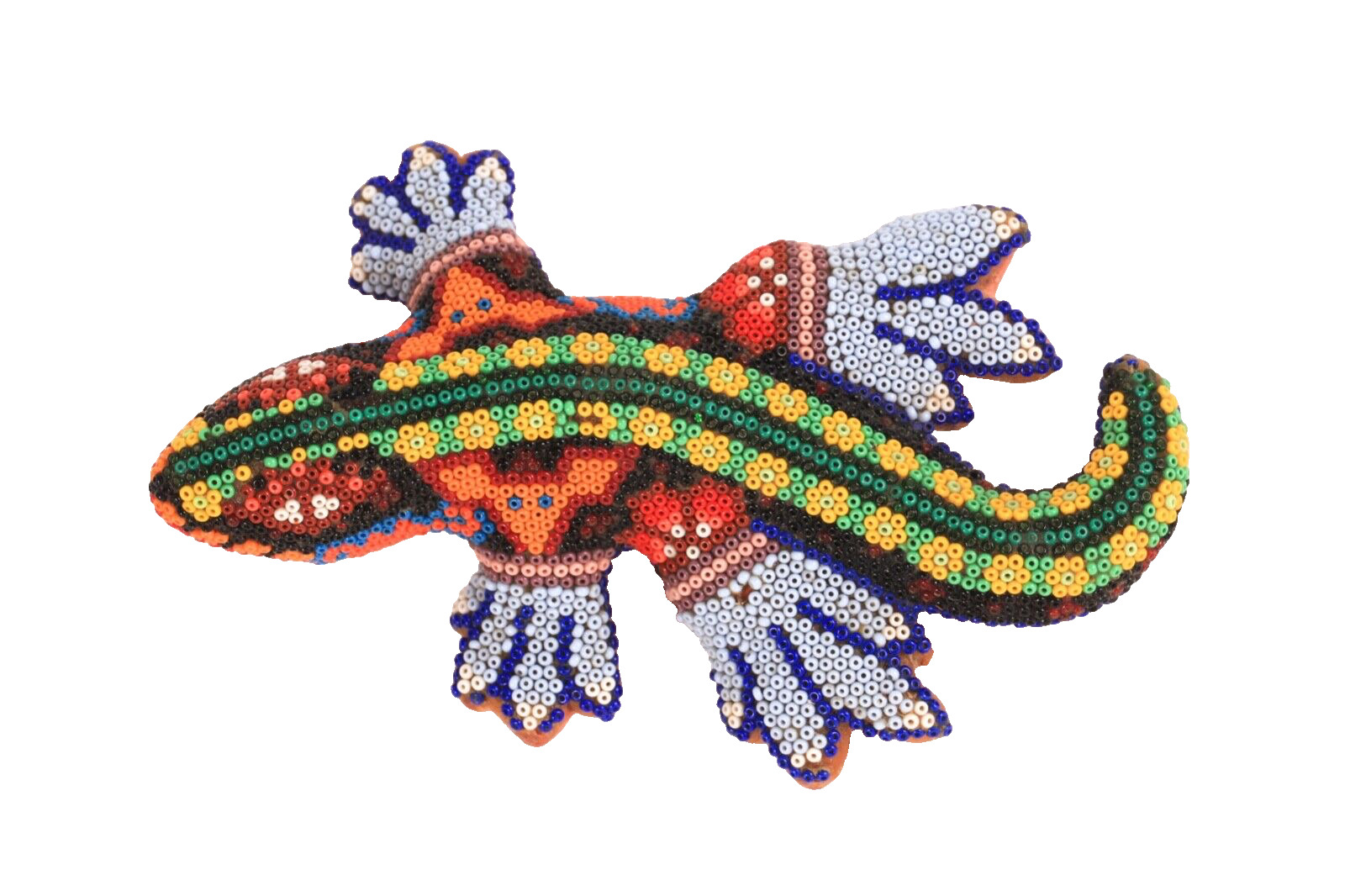 Indigenous Huichol Vintage Mexican Folk Art Beaded Terra Cotta Lizard Mexico