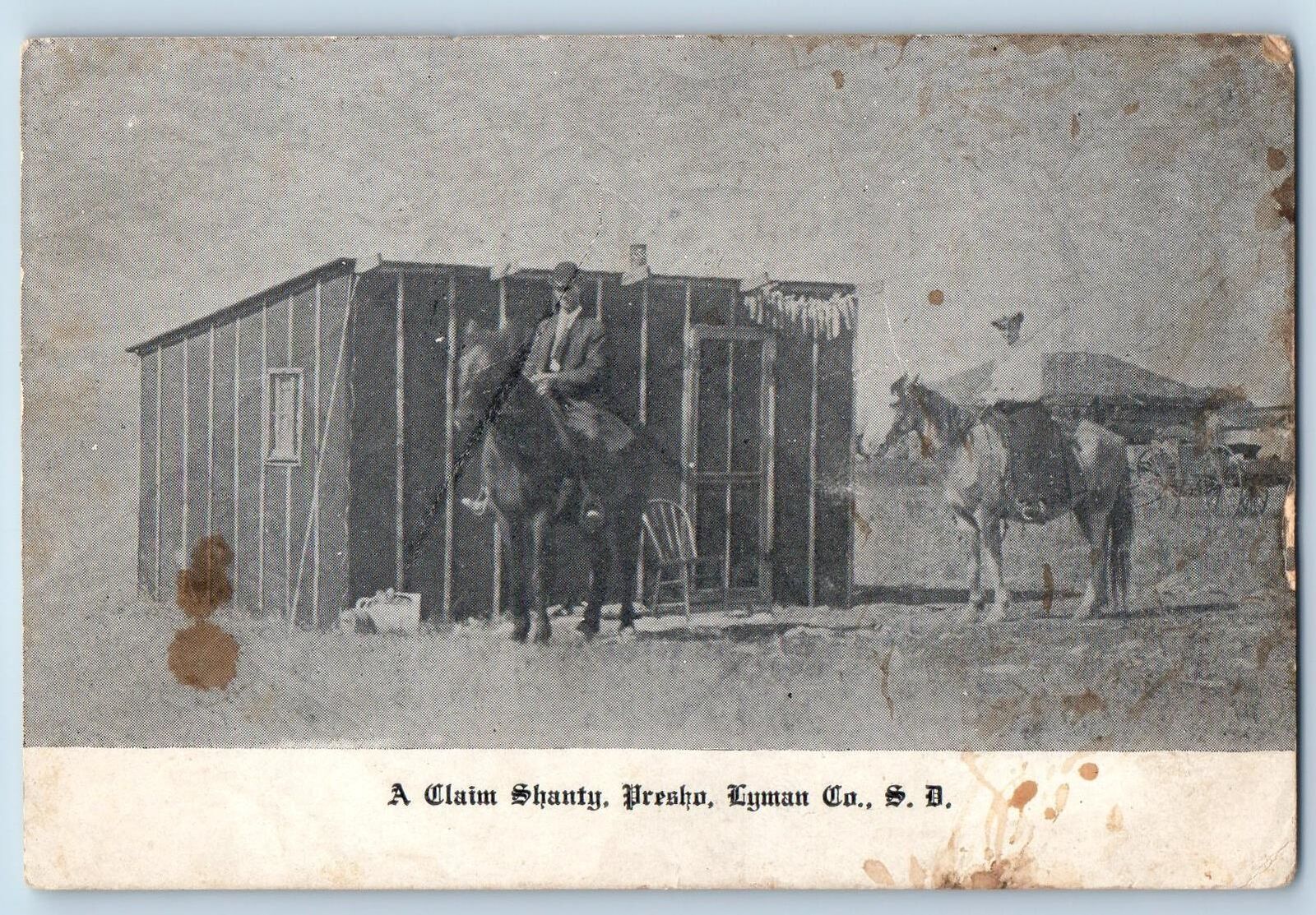 Presho South Dakota SD Postcard A Claim Shanty Presho Lyman Company 1913 People