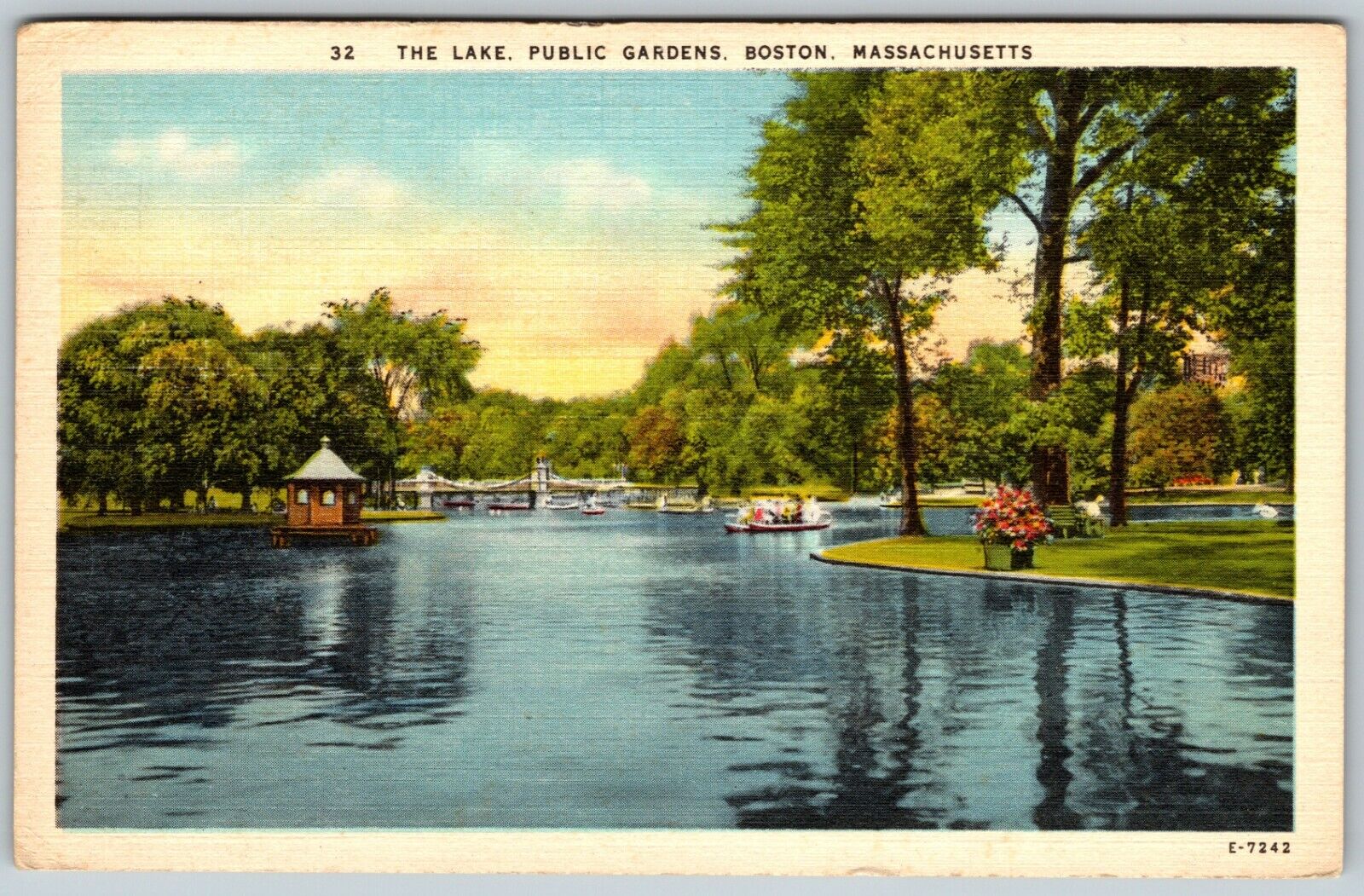 The Lake, Public Gardens, Boston, MA  - Postcard