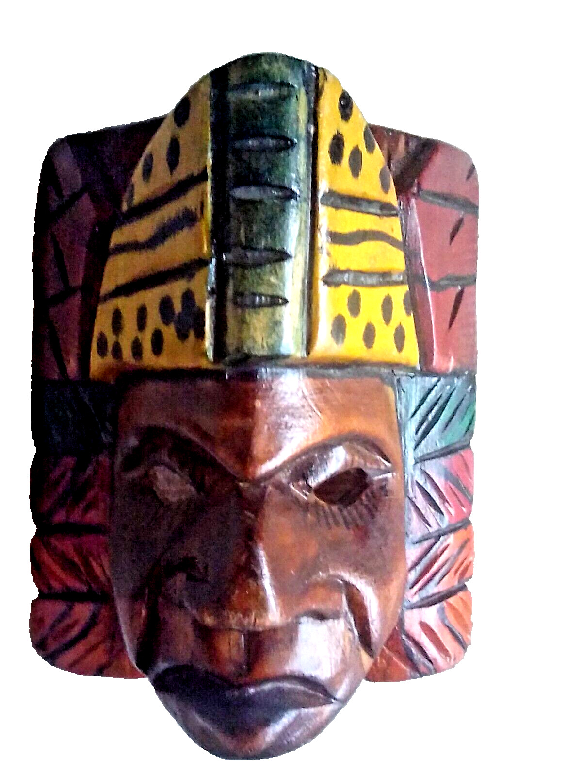 Mayan Chief Wood Hand Painted Wall Hanging Mask from Guatemala