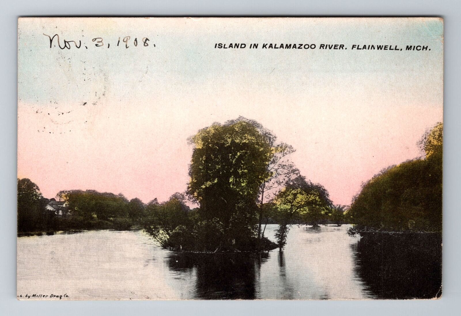 Plainwell, MI-Michigan, Island in Kalamazoo River c1908, Vintage Postcard