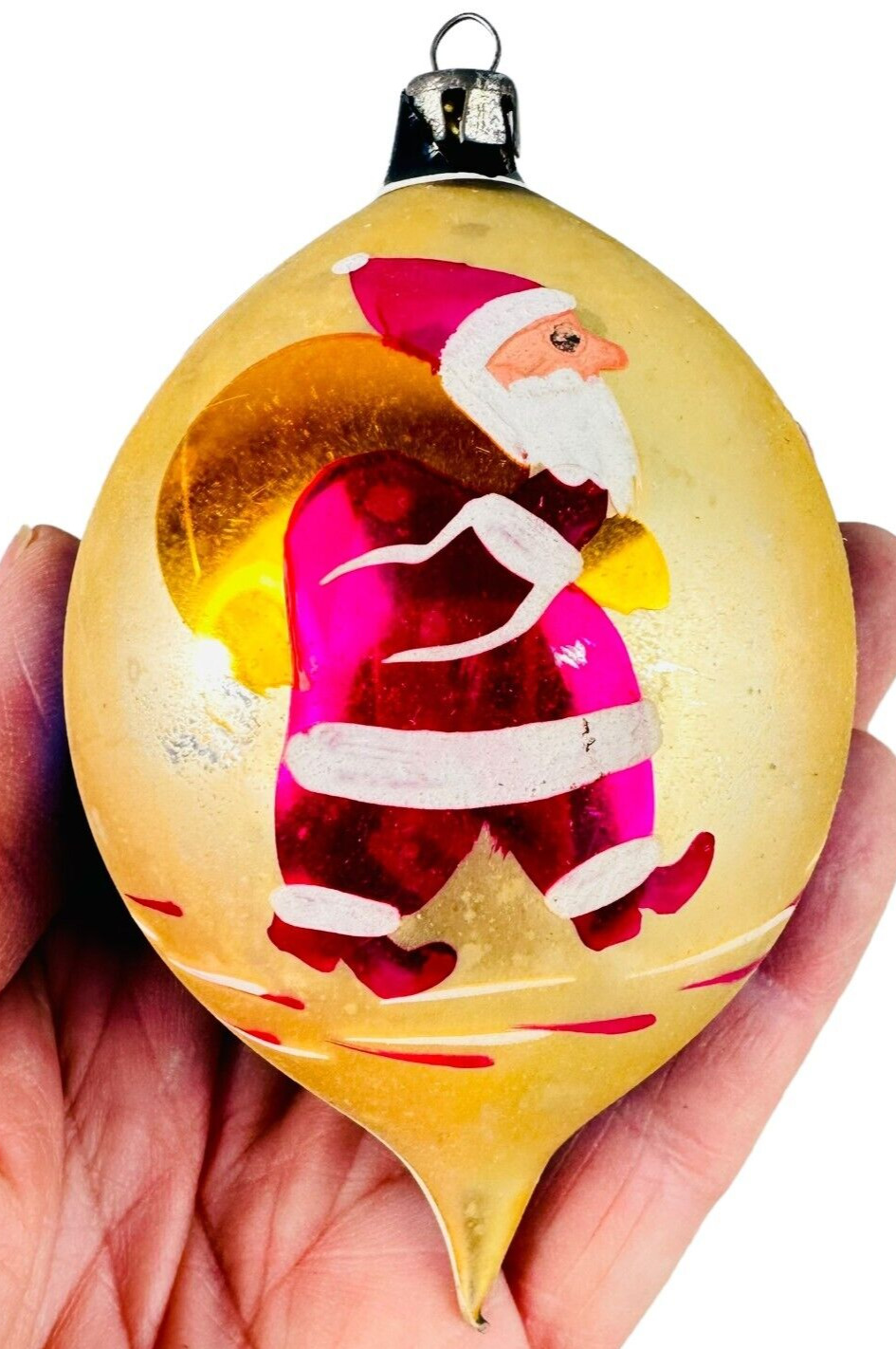 vtg Poland mercury glass ball w santa Christmas tree ornament
