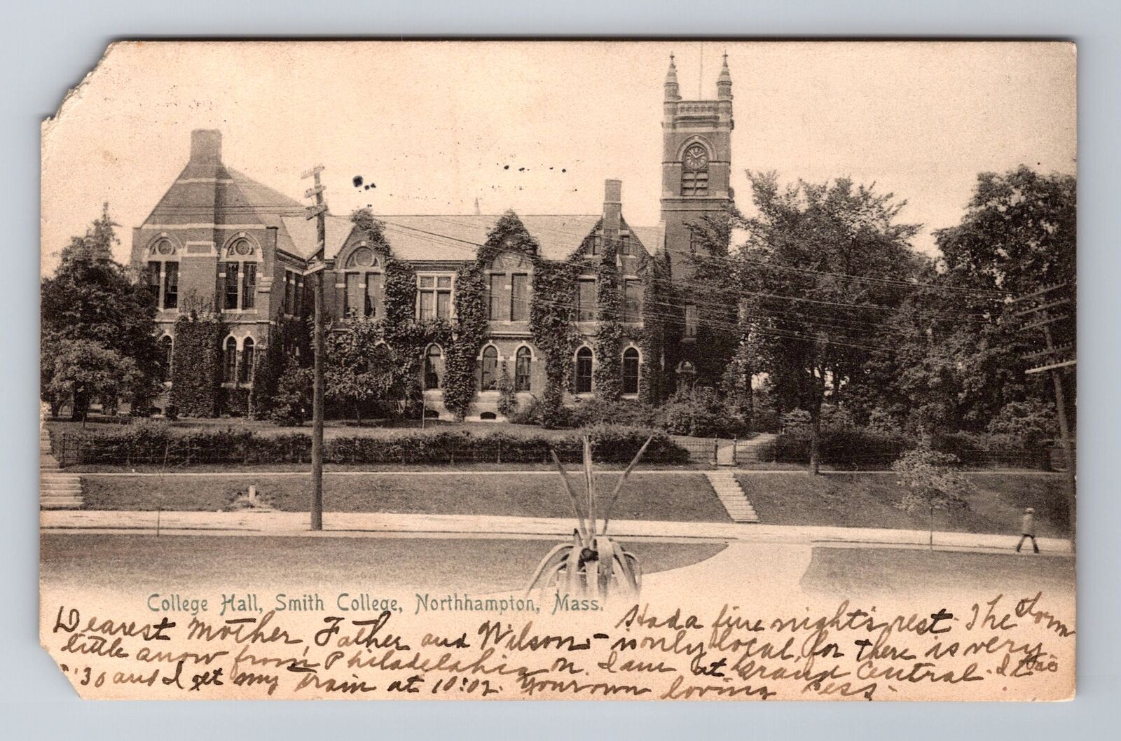 Northhampton MA-Massachusetts, Smith College College Hall Vintage c1905 Postcard