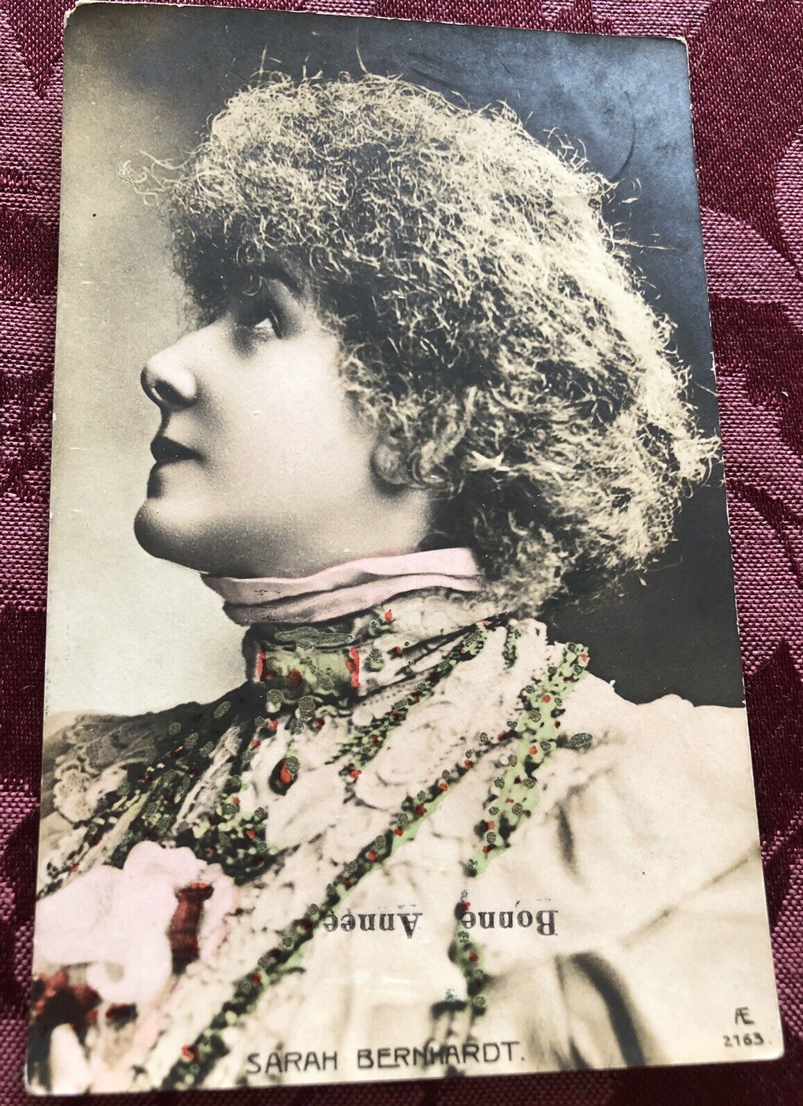 Antique French Postcard Actress Sarah Bernhardt Colored Posted 1907 Movie Star