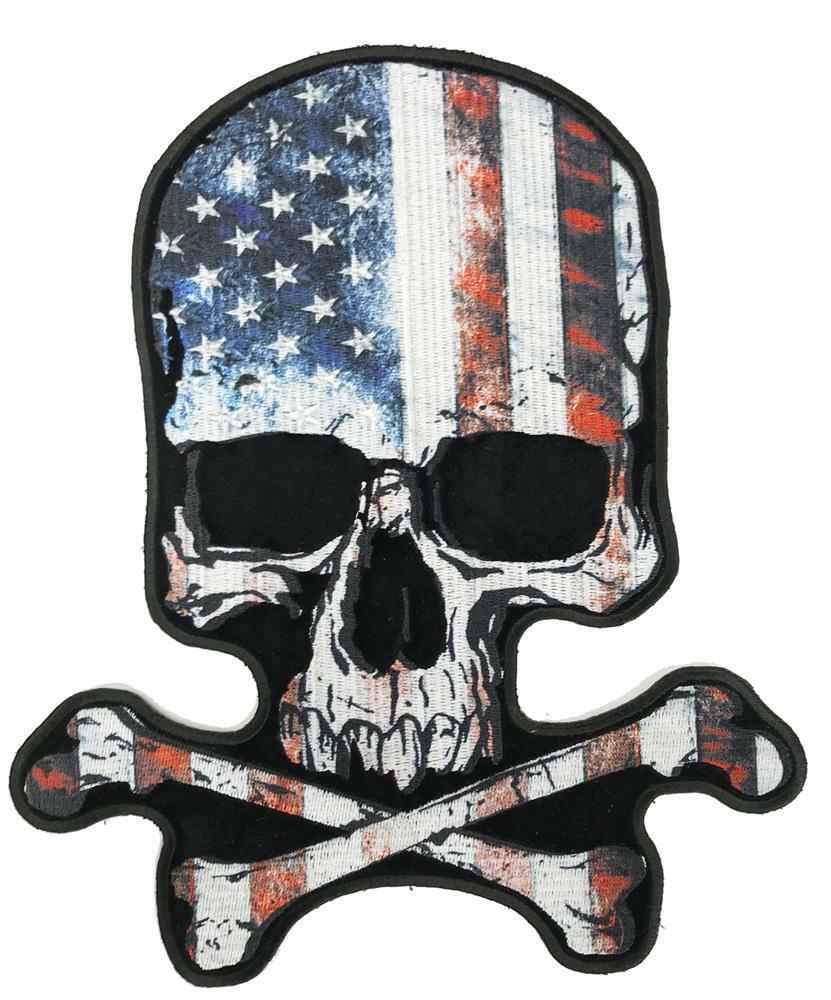 large JUMBO USA SKULL VINTAGE BACK PATCH #104 EMBROIDERED 10 IN NEW BIKER PATCHS