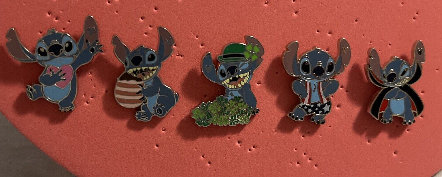 Disney Parks 2024 WDW Disney World Hidden Mickey Pin Set of 5 - Stitch Holidays
