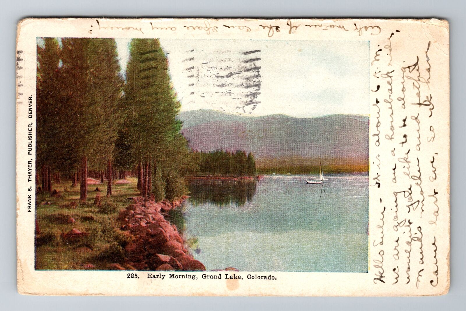 Grand Lake CO-Colorado, Early Morning, Antique, Vintage c1907 Souvenir Postcard