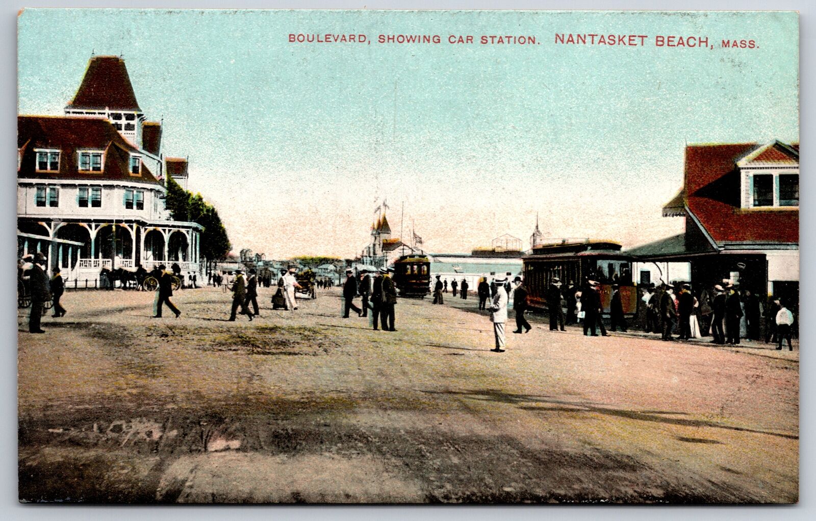 Nantasket Beach Massachusetts~Boulevard~Car Station~Ship & Pier~c1910 PC