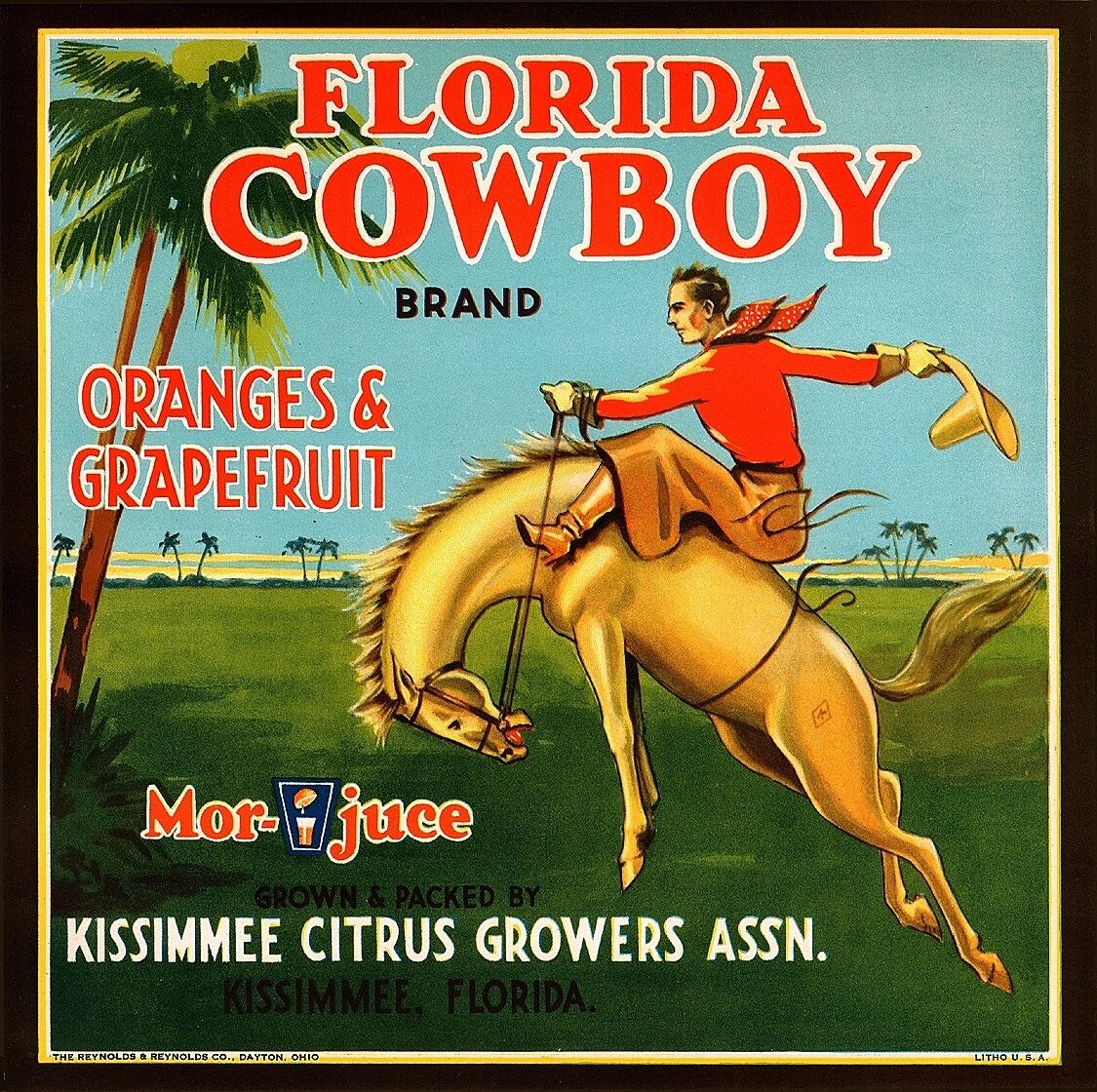 Kissimmee Florida Cowboy #2 Orange Citrus Fruit Crate Label Vintage Art Print 