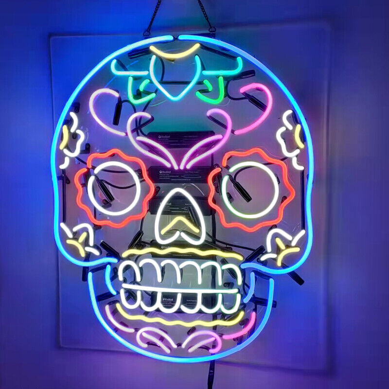 US STOCK Tattoo Design Skull Neon Signs 24x20 Beer Bar Man Cave Decor Gift