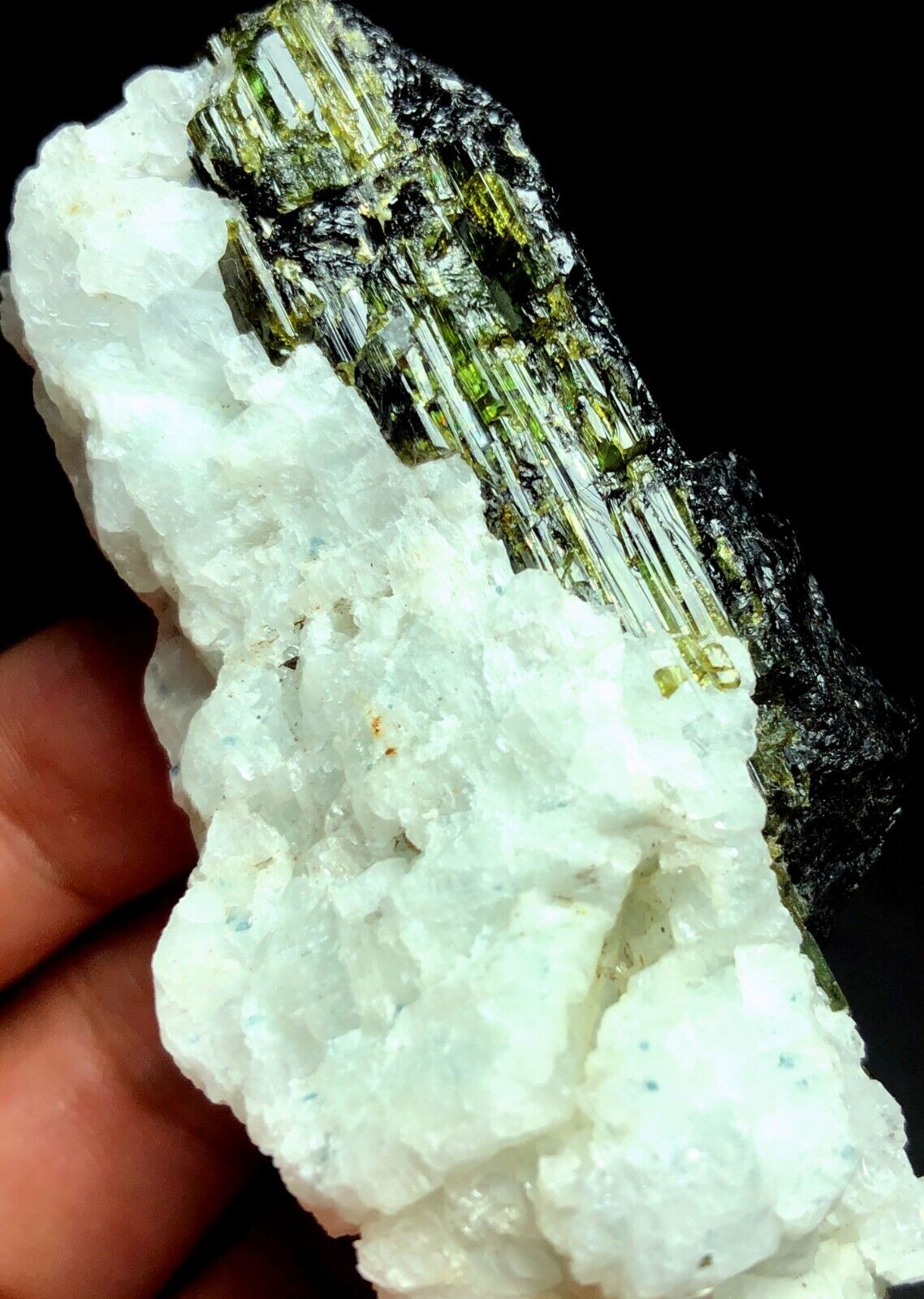 89g 1PCS Clear Tourmaline—GREEN Tourmaline Crystal inside Black Tourmaline L869