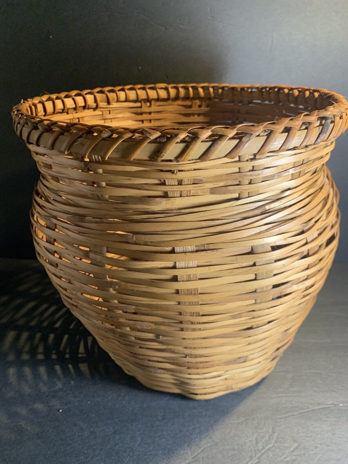 Vtg Woven Planter Basket Storage 10”x9” Boho Farmhouse