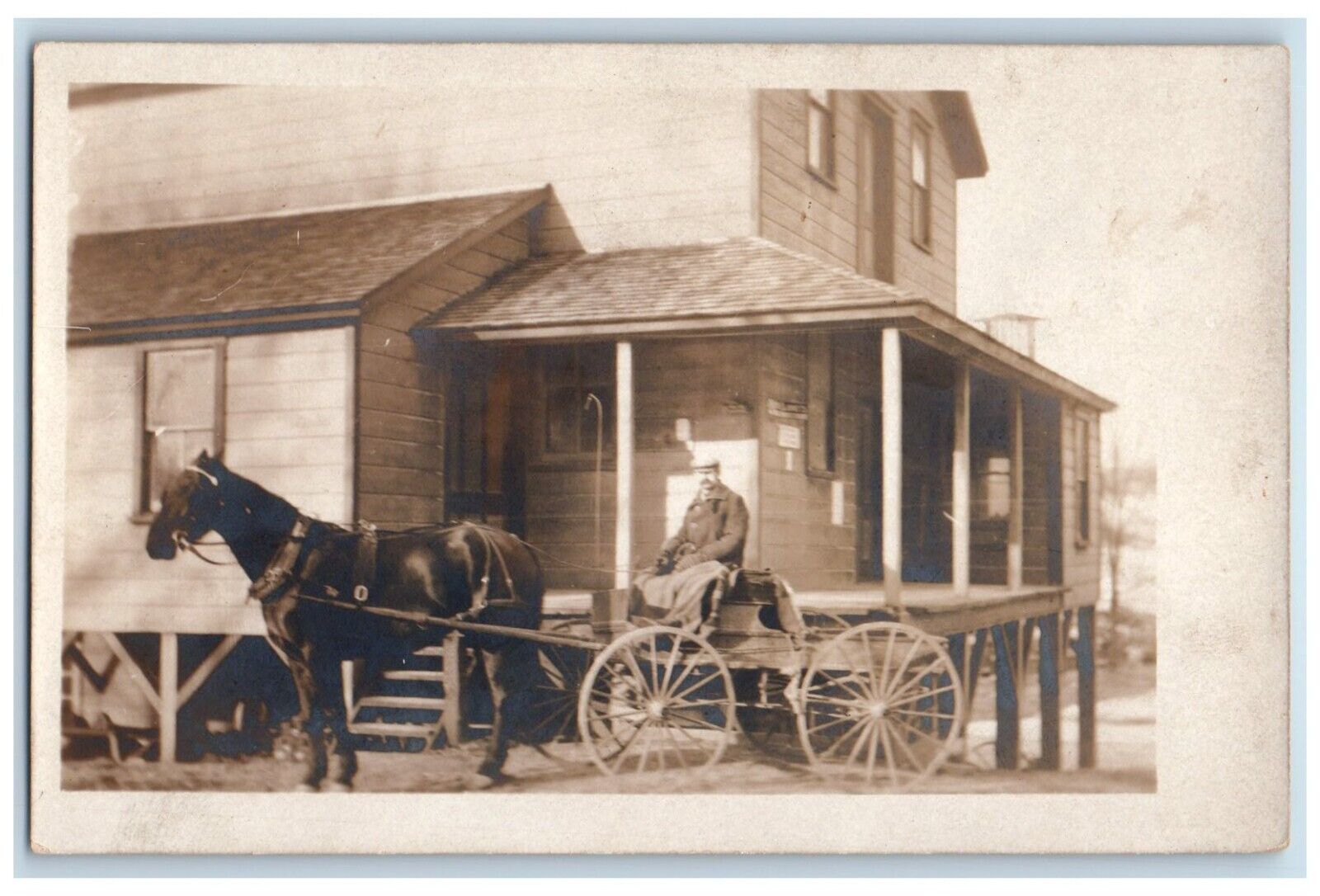 c1910\'s Mr. Walt with Horse Wagon House Store RPPC Photo Unposted Postcard