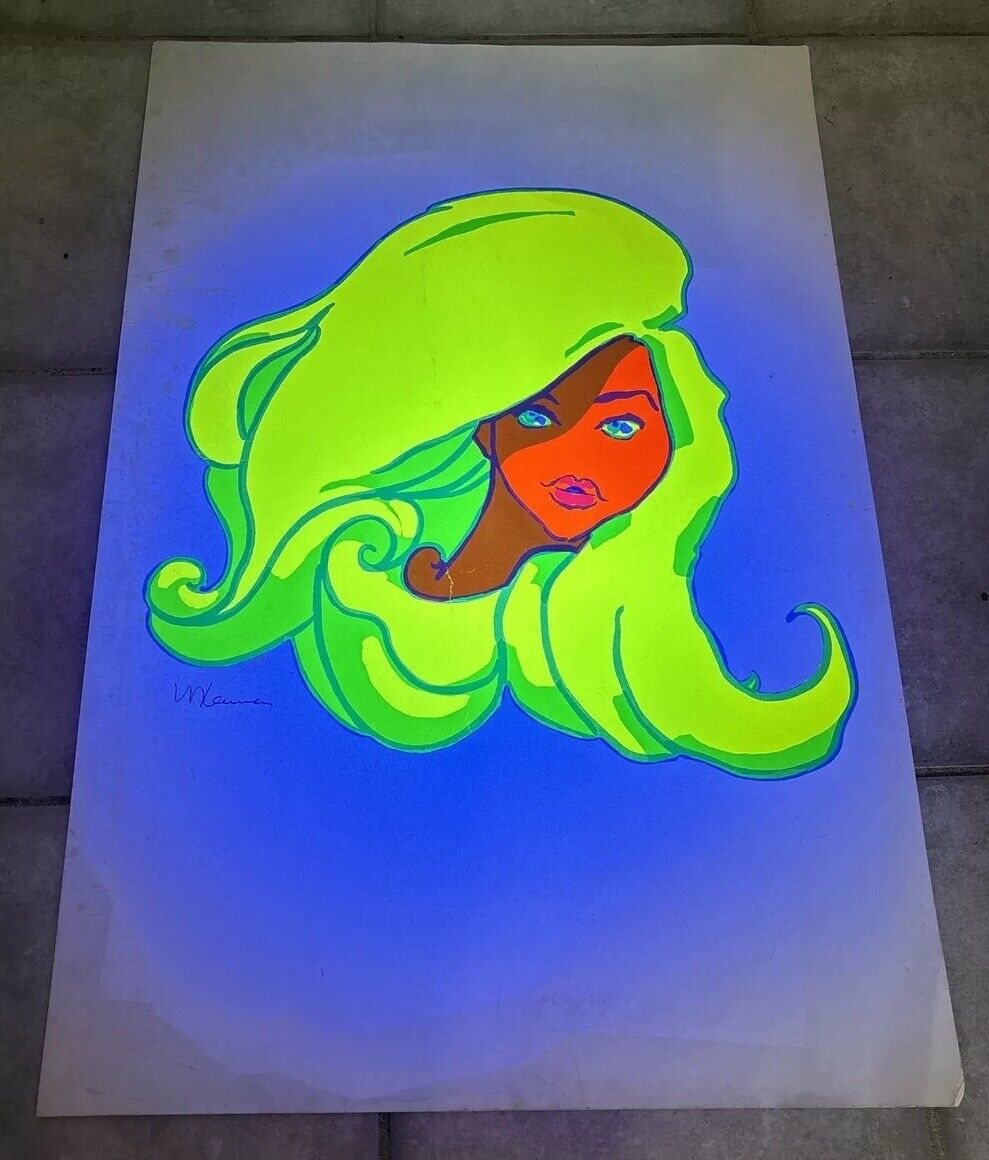 Woman Vtg 1970's BLACKLIGHT POSTER By N LEUMAN Tom Fugle Collection Rare Signed