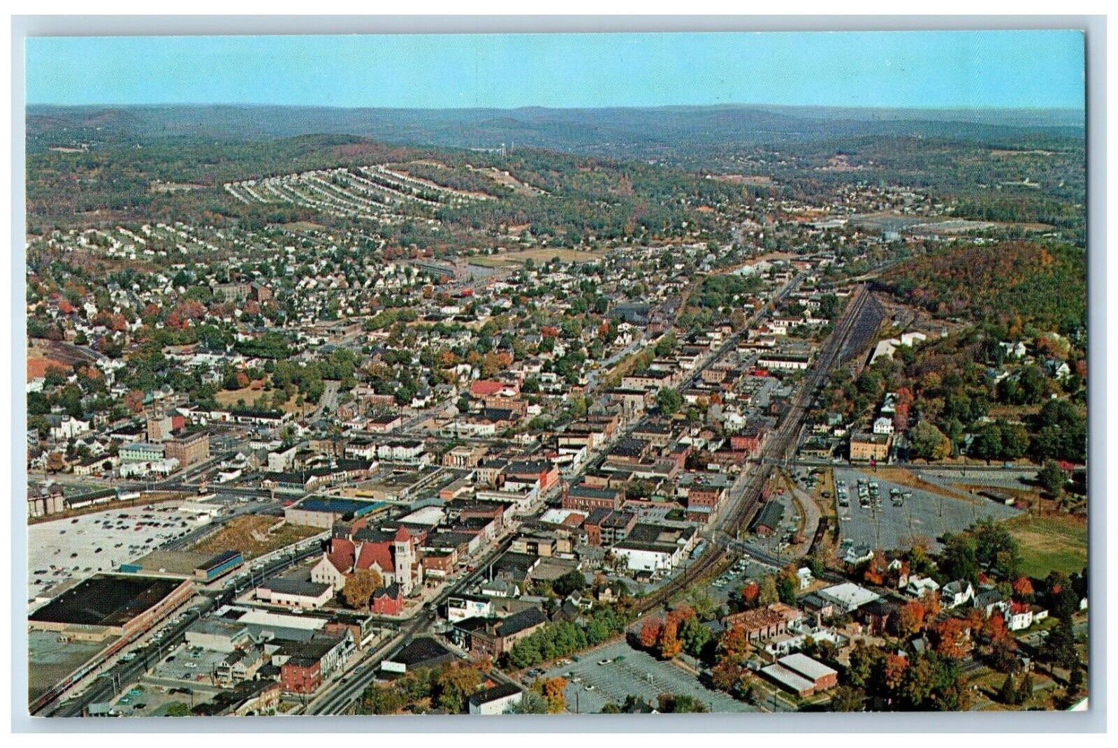 Morris County New Jersey Postcard Airview Dover Shopping Business District c1960