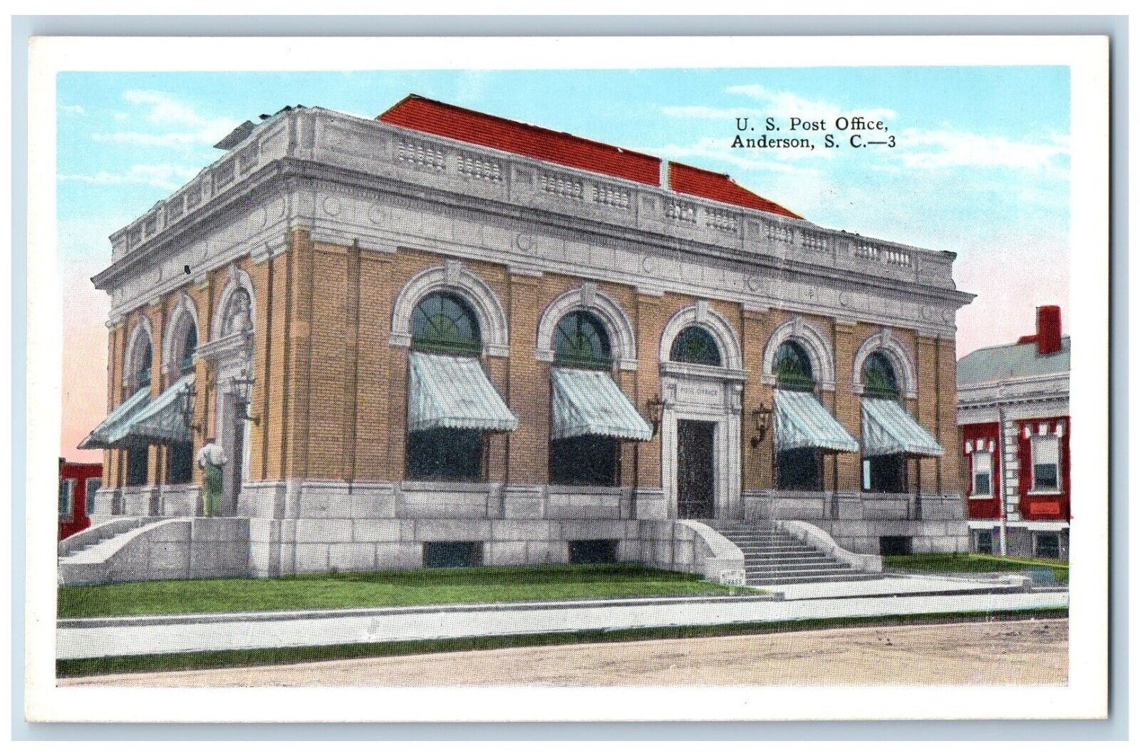 Anderson South Carolina Postcard US Post Office Exterior Building c1920 Vintage