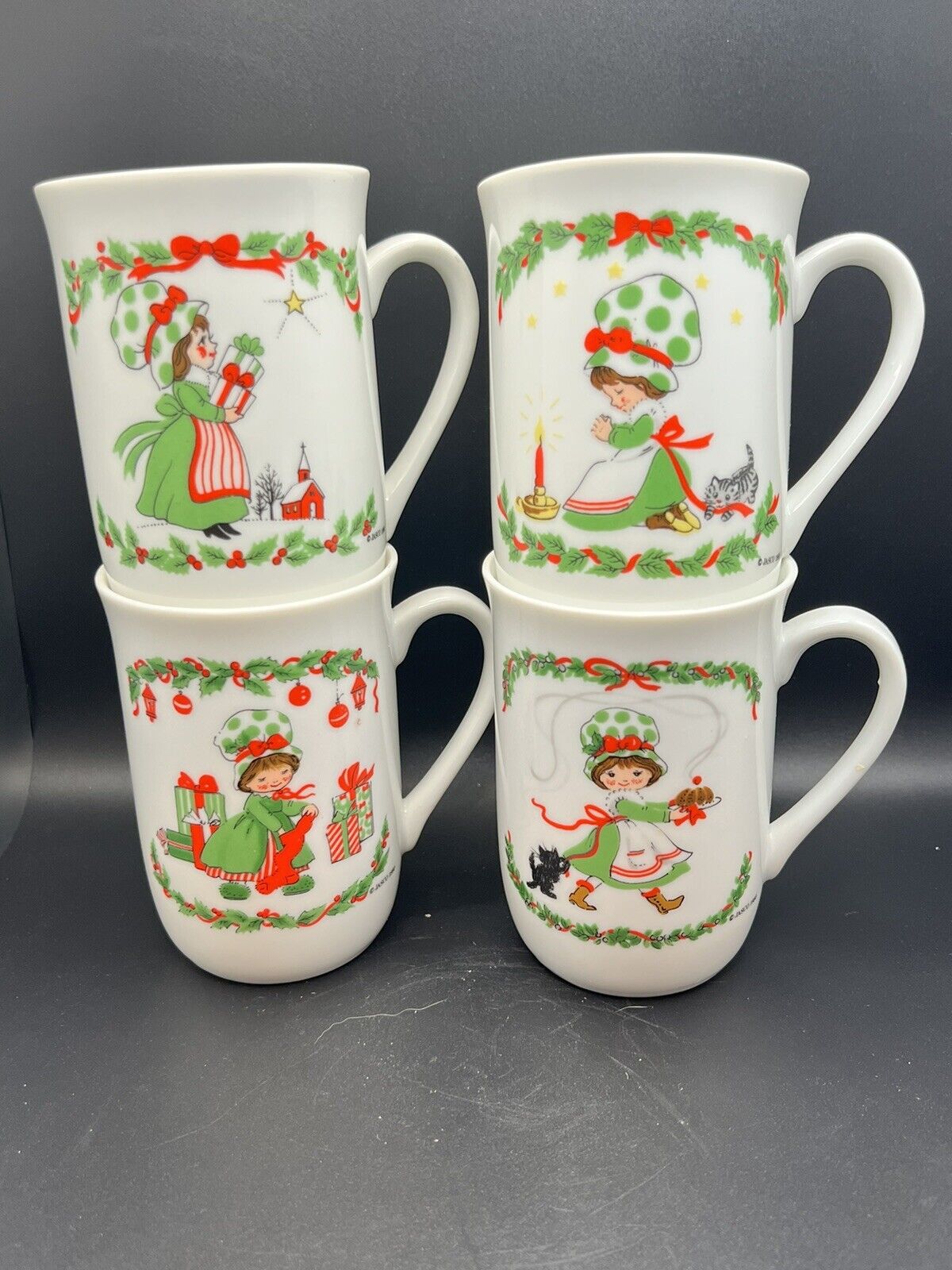 Vintage Jasco Little Luvkins Christmas Sugarplum Mugs Set of 4