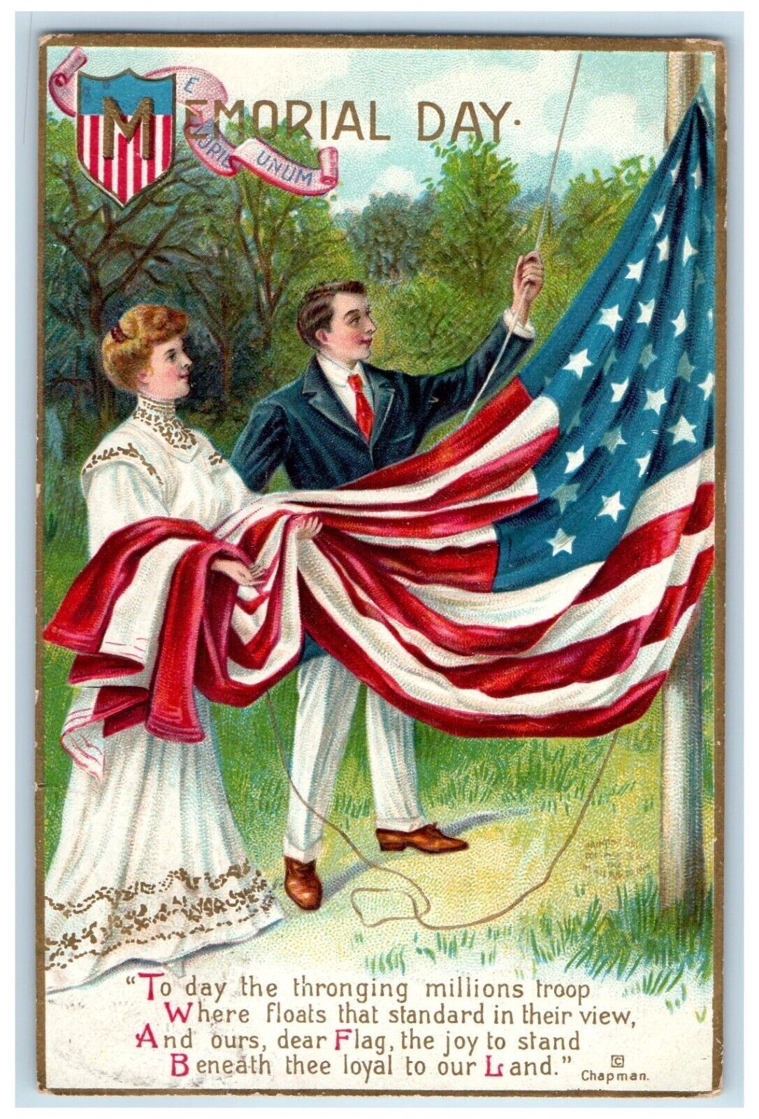 1910 Memorial Day Patriotic Flag Clapsaddle Marshall Michigan MI Posted Postcard