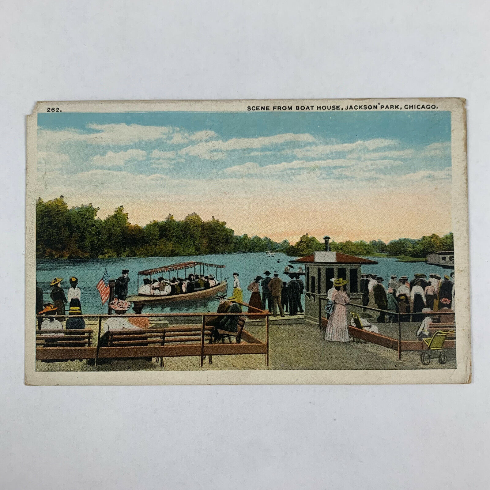 Postcard Illinois Chicago IL Jackson Park Boat House 1922 Posted White Border