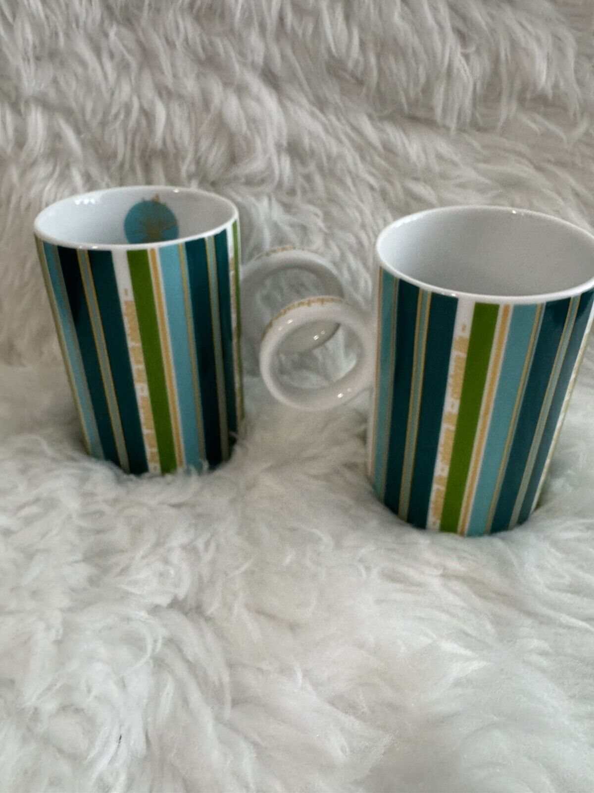 2 Target CELEBRATE LIFE Coffee Mug Tea Cup Julia Minasian Green Stripes Holiday
