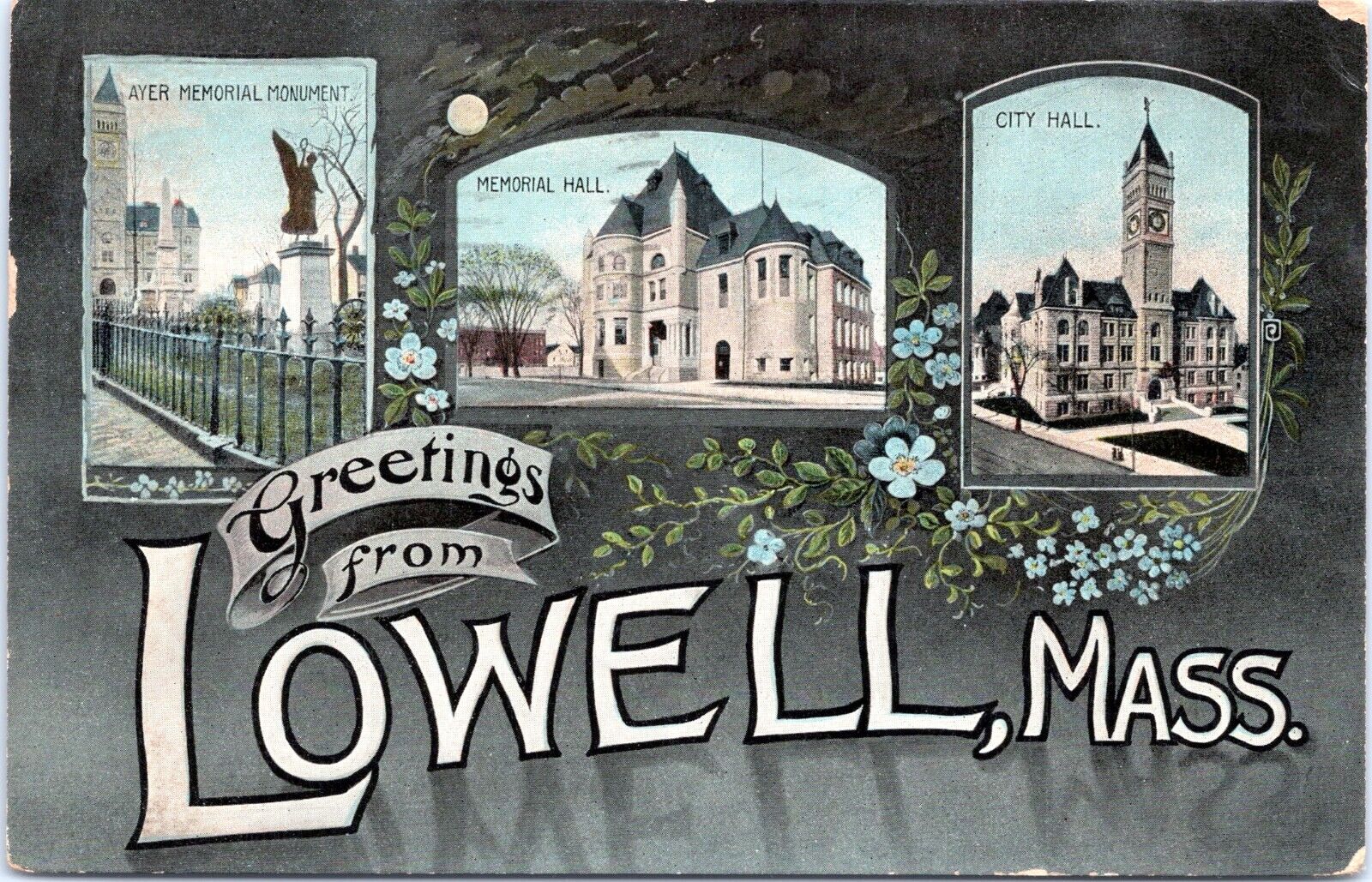 Large Letter Greetings from Lowell, Massachusetts - 1910 divided Back Postcard