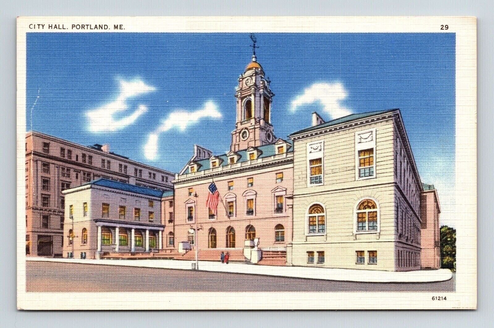 Portland Maine City Hall Building Downtown Streetview Government Linen Postcard