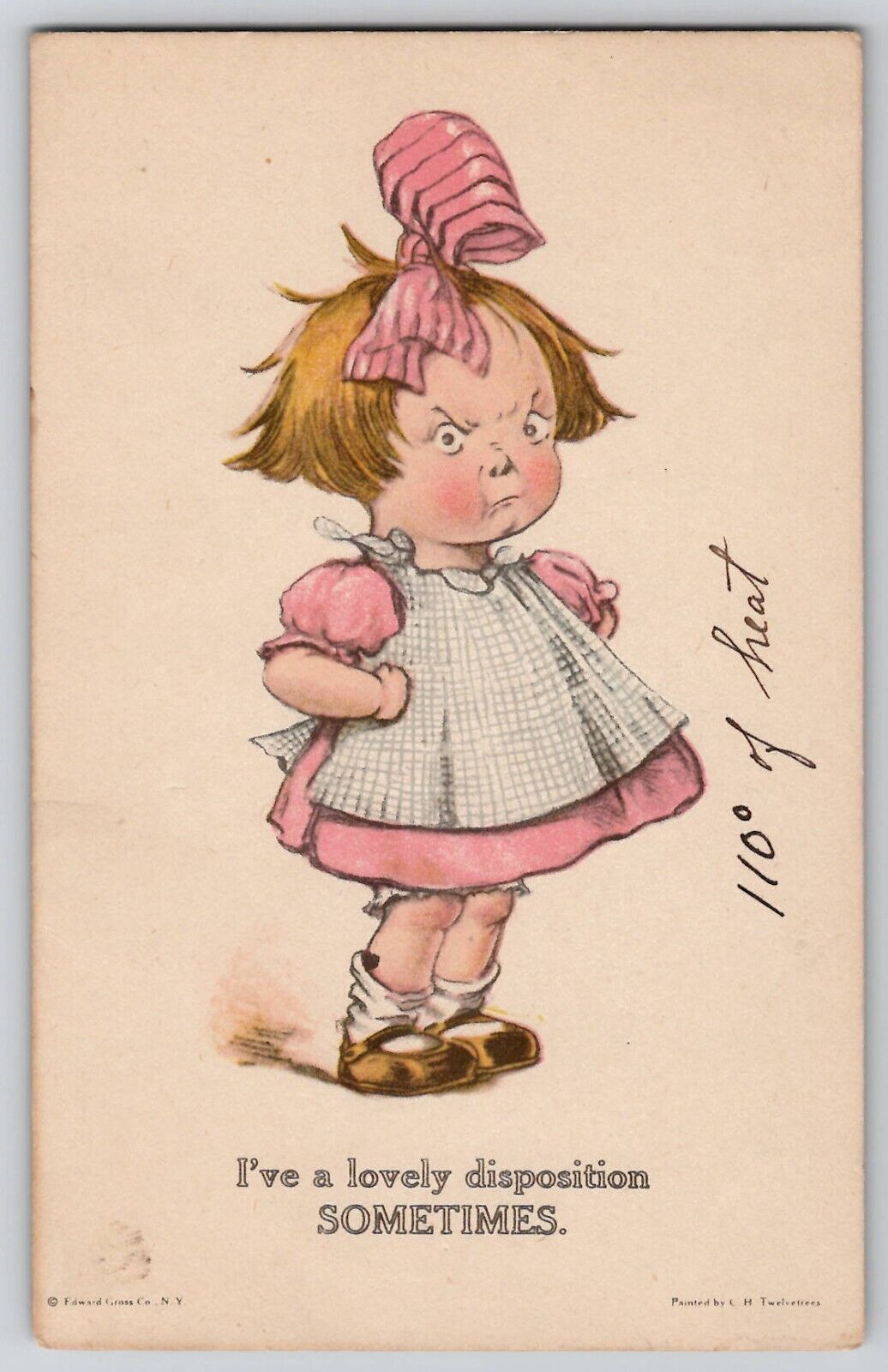 Angry Little Girl Twelvetrees Postcard 1920s Humor Lovely Disposition No 49