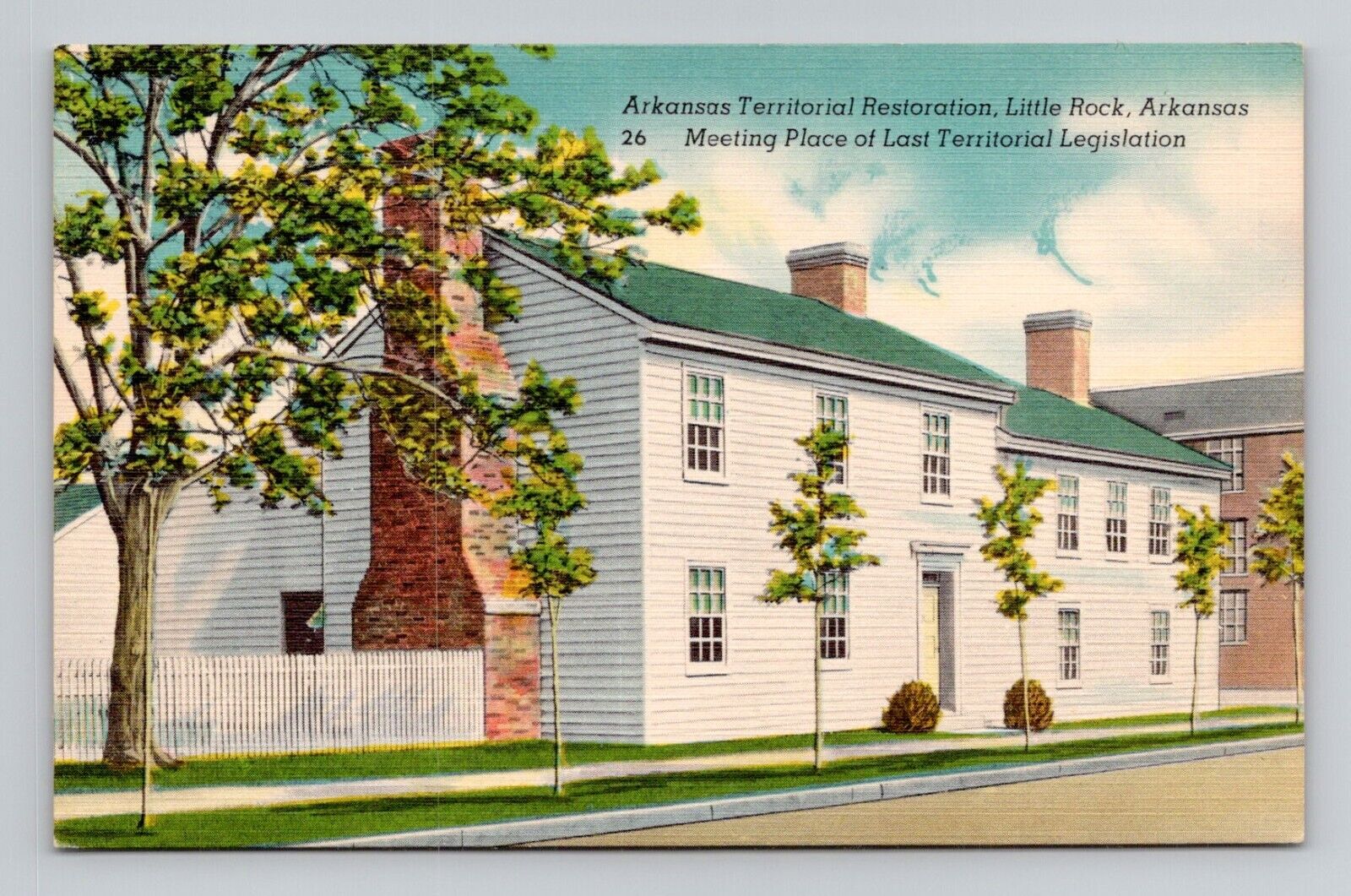 Postcard Territorial Legislation Meeting House Little Rock AR, Vintage Linen I4