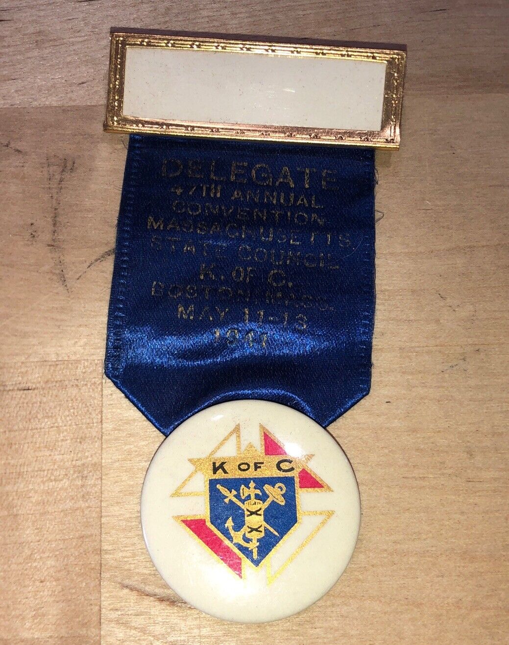 VTG Bastian 1941 Knights Of Columbus K Of C Boston Massachusetts Ribbon Pin