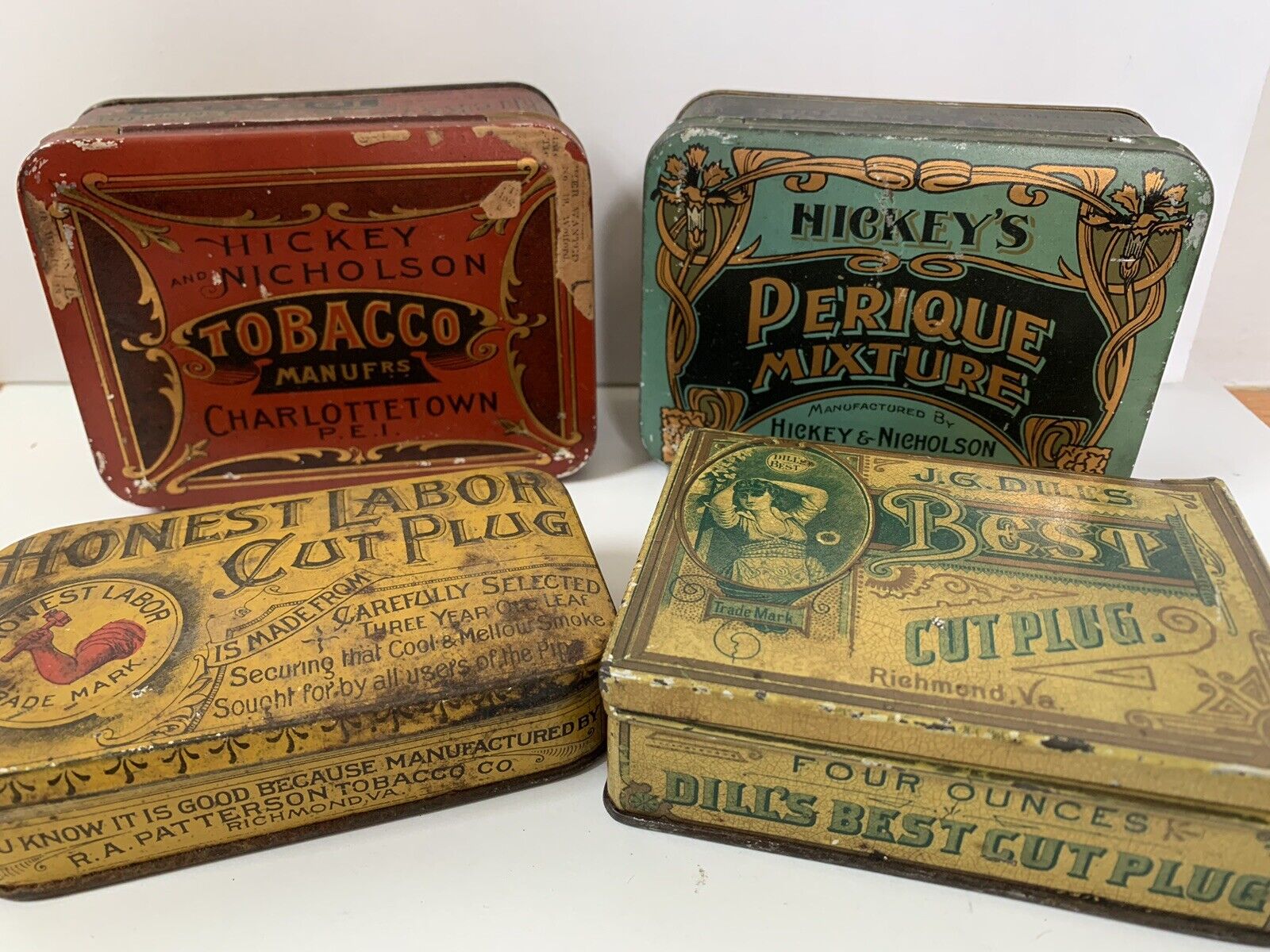 Antique Vintage Tobacco Advertising Hinged Tins Lot Of 4