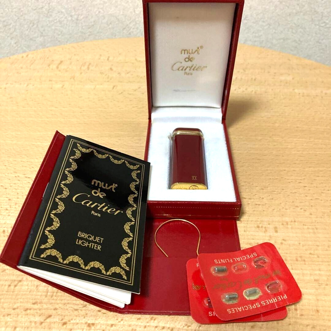 WORKING Cartier Vintage Lighter Trinity Red Gold Case Box