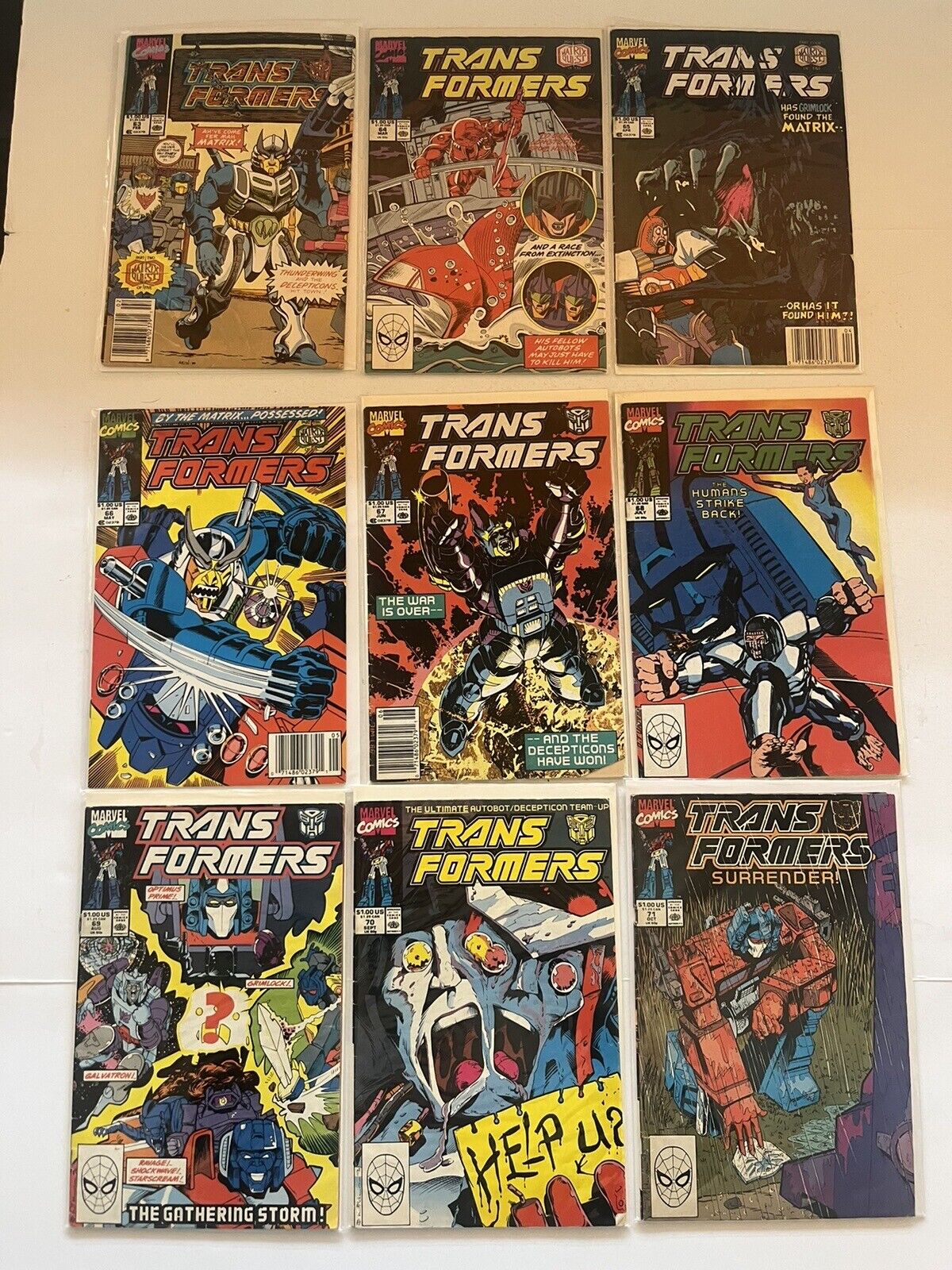 Transformers #63, 64, 65, 66, 67, 68, 69, 70, 71. Marvel, 1990 Low To Mid-Grade