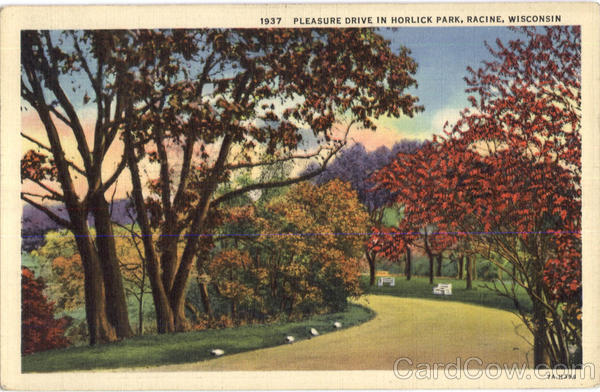 1939 Racine,WI Pleasure Drive In Horlick Park Wisconsin Linen Postcard 1C stamp