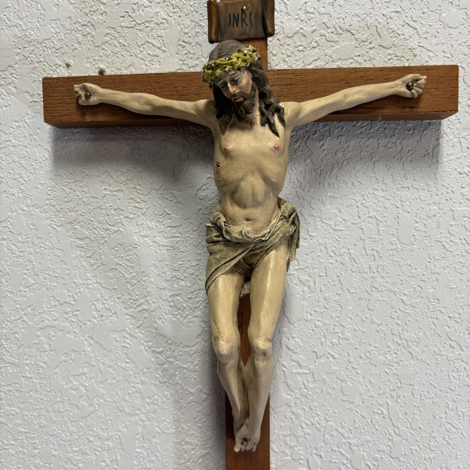 Angela Gripi Design by Roman 1980s Lg Wall Crucifix Hand Carved All Wood Italy