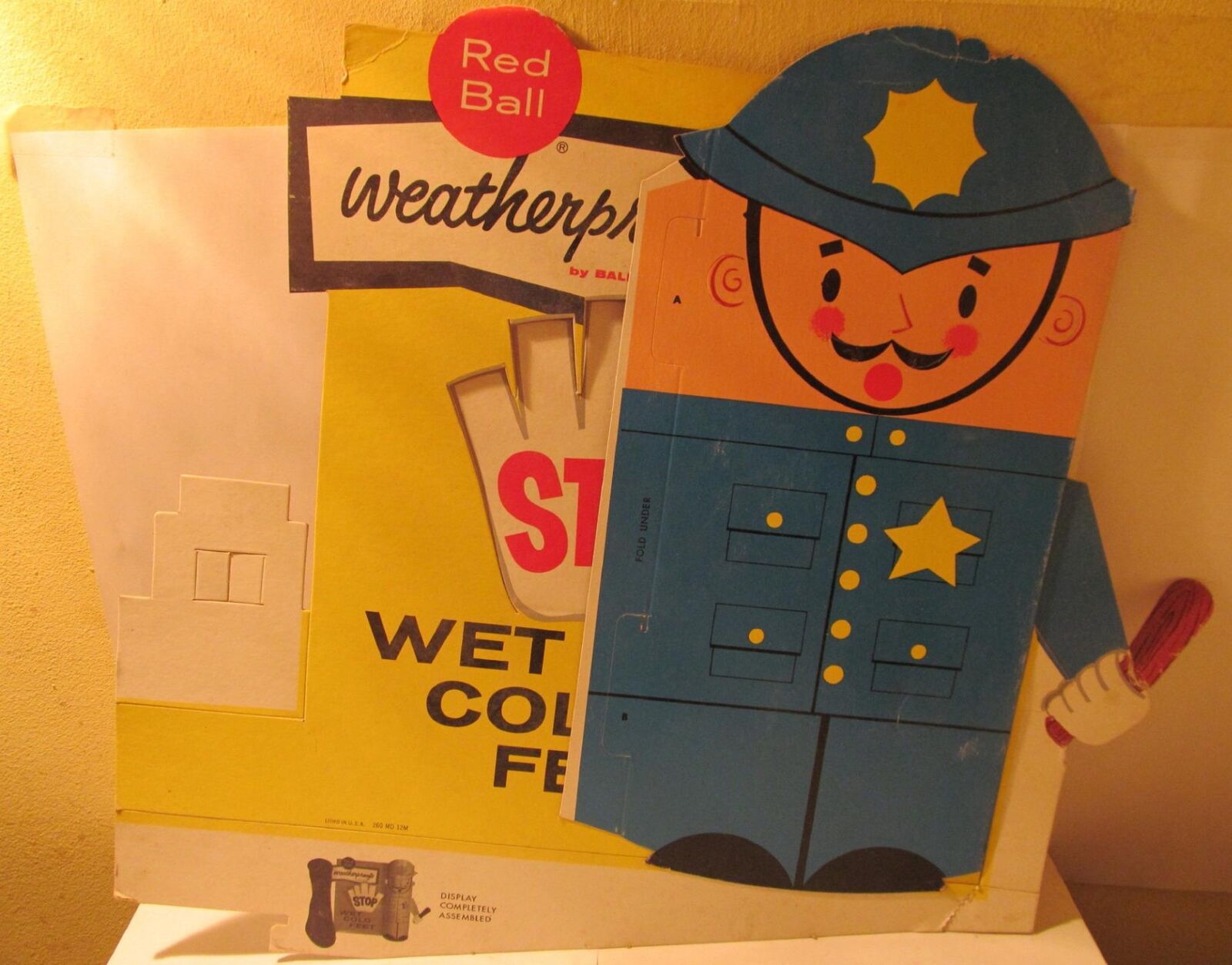 Red Ball Footwear Cardboard Ball Band Shoe Store - Weatherproofs Ad Sign 1950s