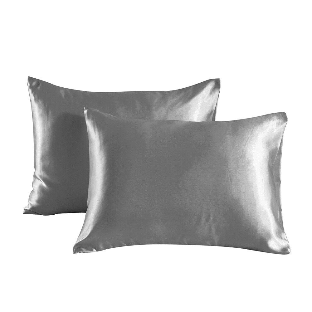 2 Pack Luxurious Satin Silk Pillowcase Soft Bedding Standard Queen Pillow Cover