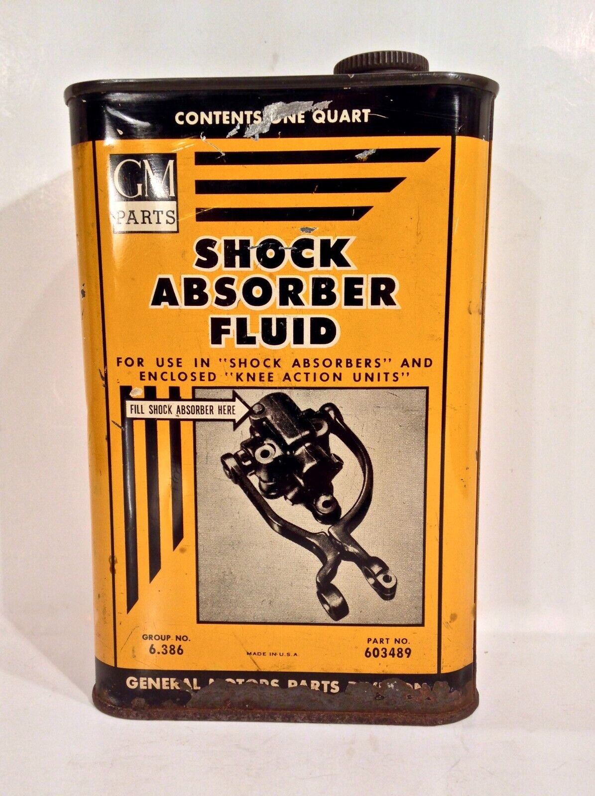 Vintage 1940\'s GM 1 Quart Shock Absorber Advertising Motor Oil Can Sign Nice Can