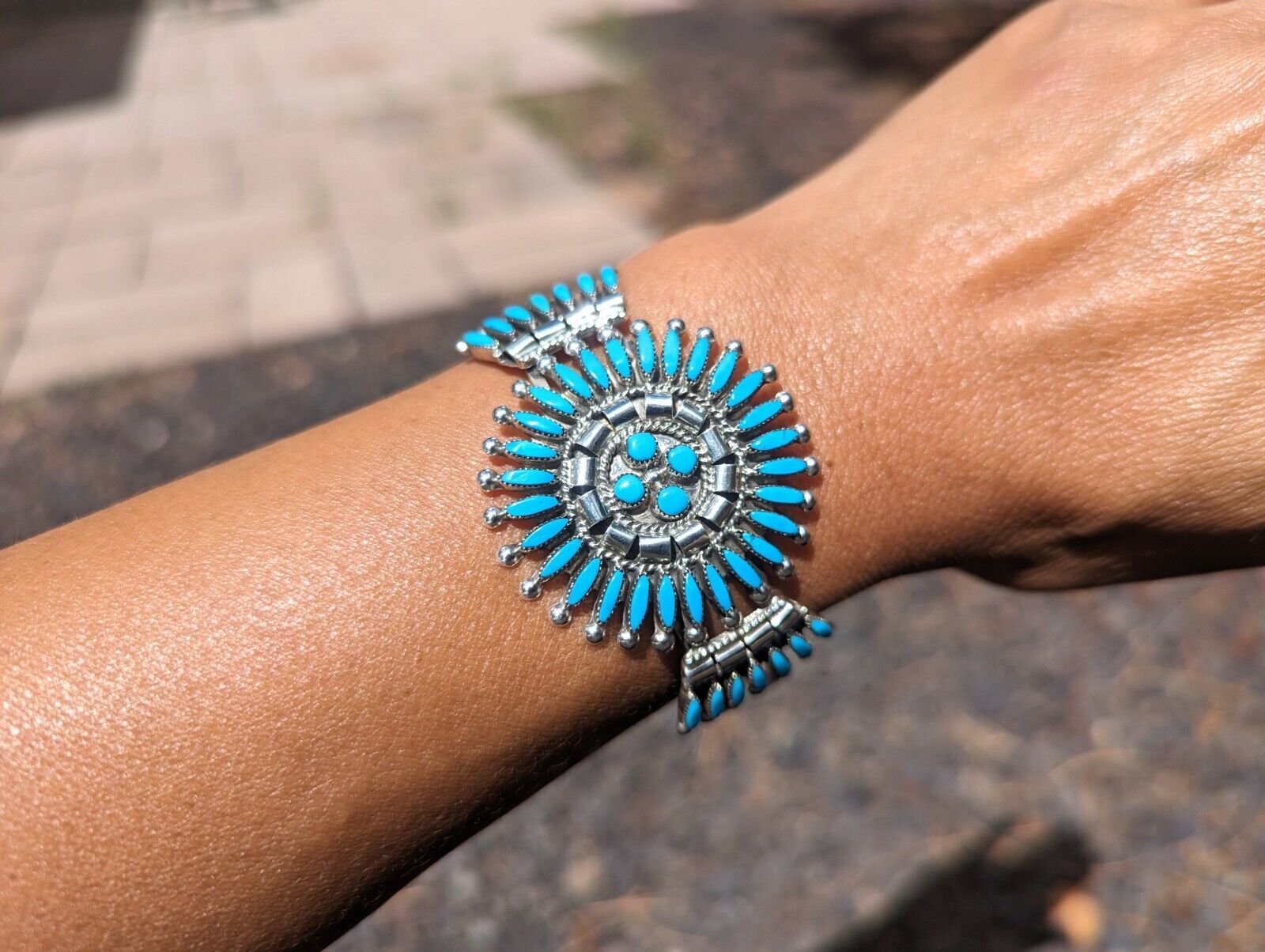 Zuni Petite Needlepoint Bracelet Turquoise Native American Signed  Sz 6.25