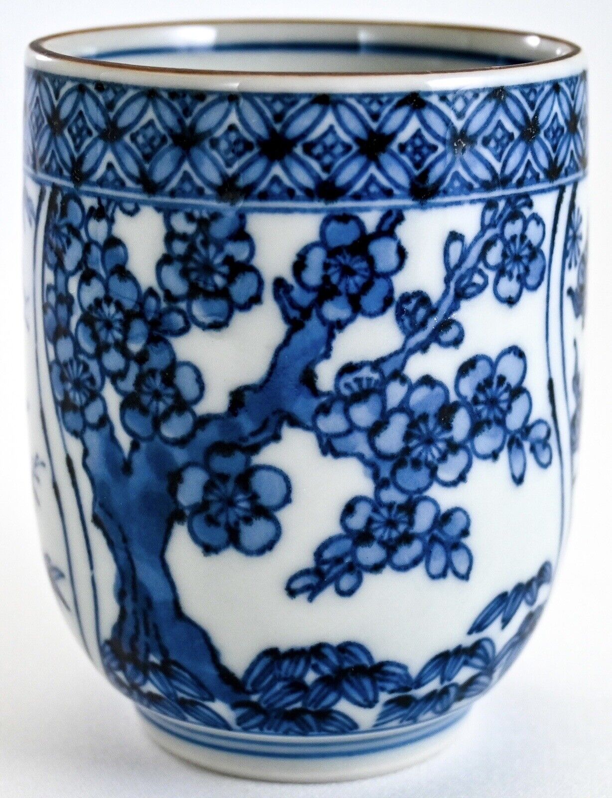 VTG Japanese YUNOMI Tea Cup Blue & White Pine Bamboo Plum Porcelain Seto Ware