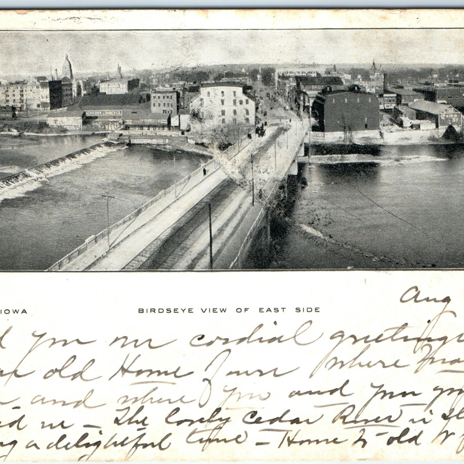 1904 Waterloo, IA Birdseye of East Litho Photo Postcard St Downtown Rare UDB A38