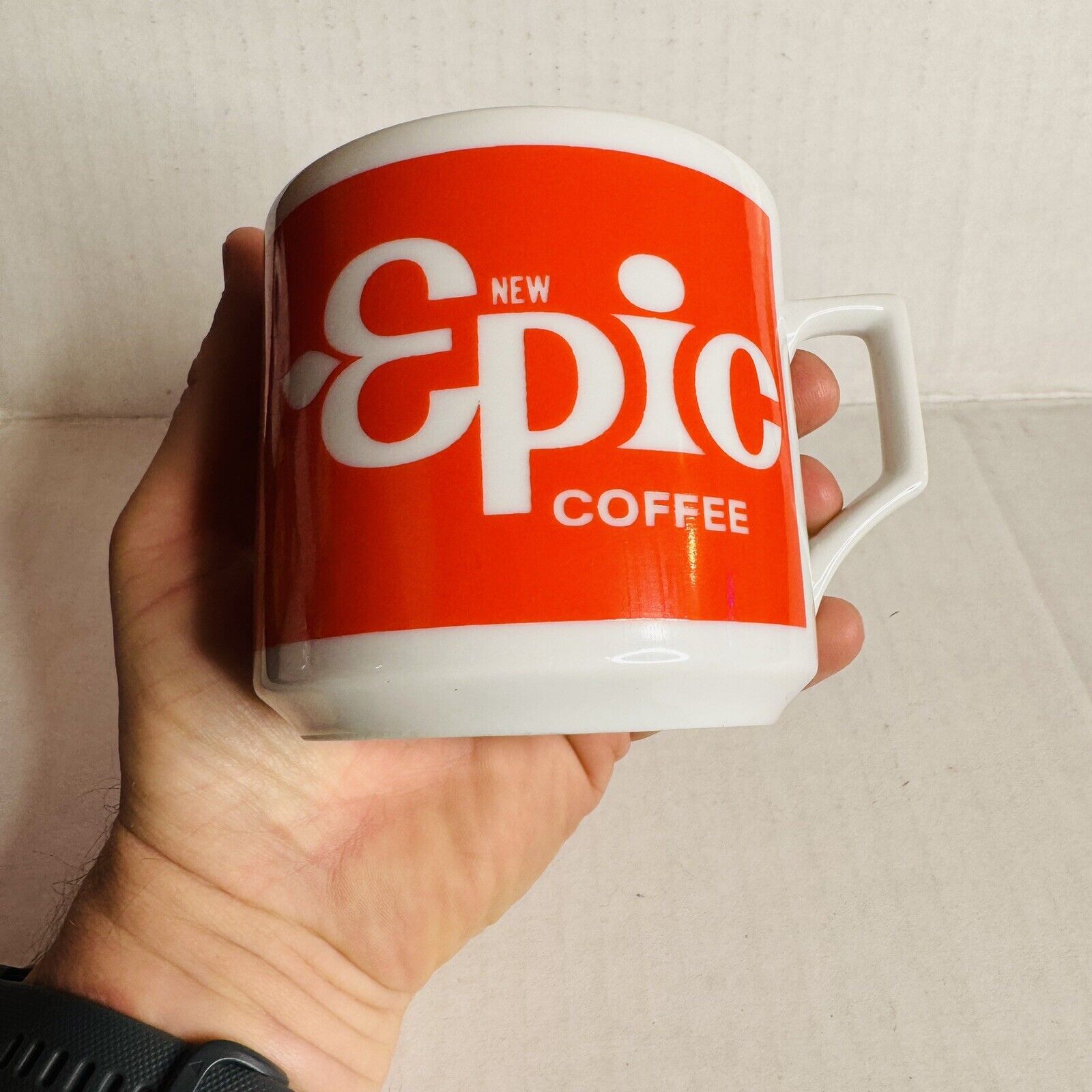 Rare Large New Epic Coffee Ceramic Mug Cup Orange Logo Retro Vintage