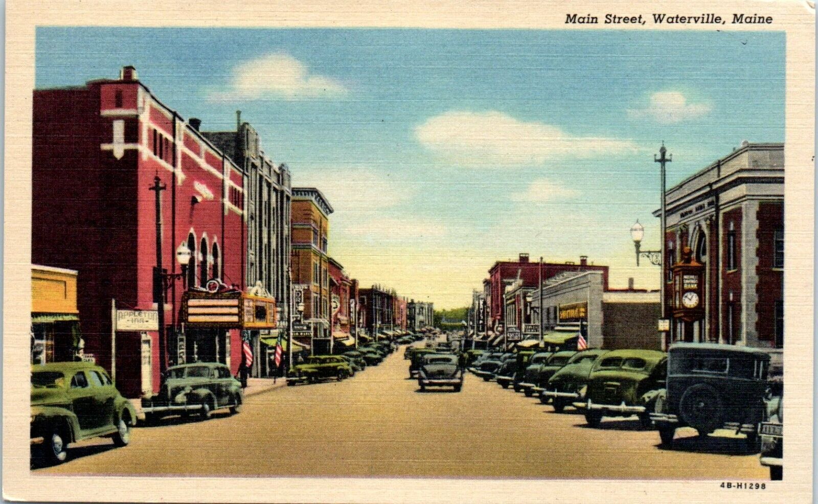 c1940s Linen Postcard Waterville ME Maine Main Street