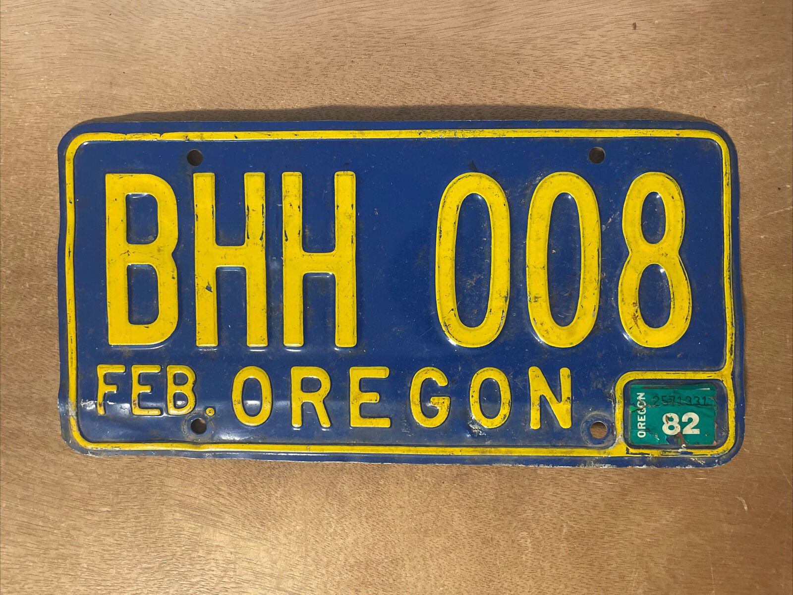 1982 Oregon License Plate # BHH 008