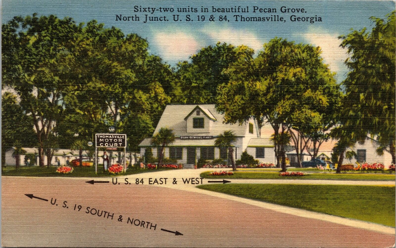 Thomasville GA Motor Court Postcard used 1951