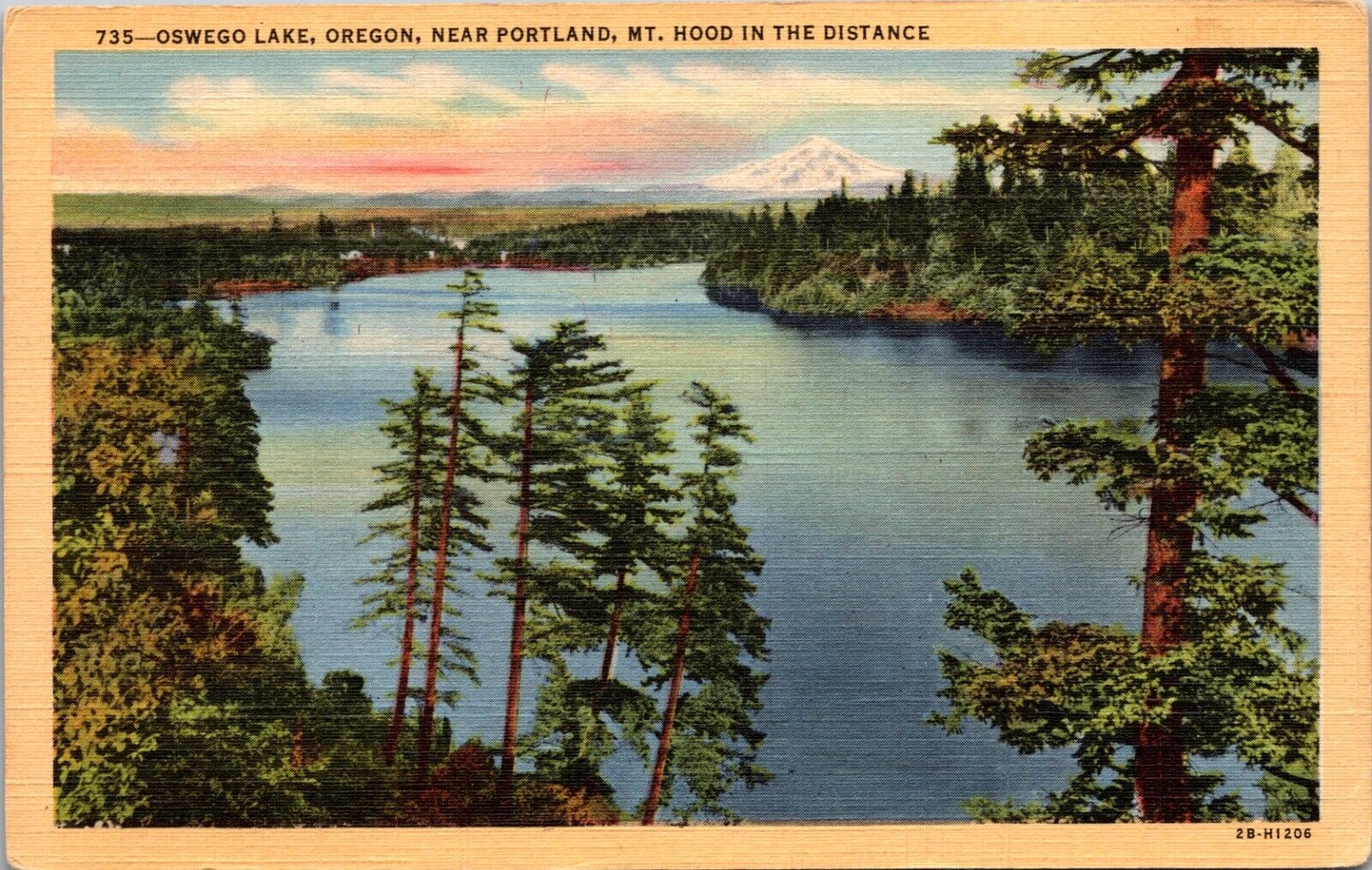 Oswego Lake With Mt Hood In Distance Oregon OR Linen Postcard L2
